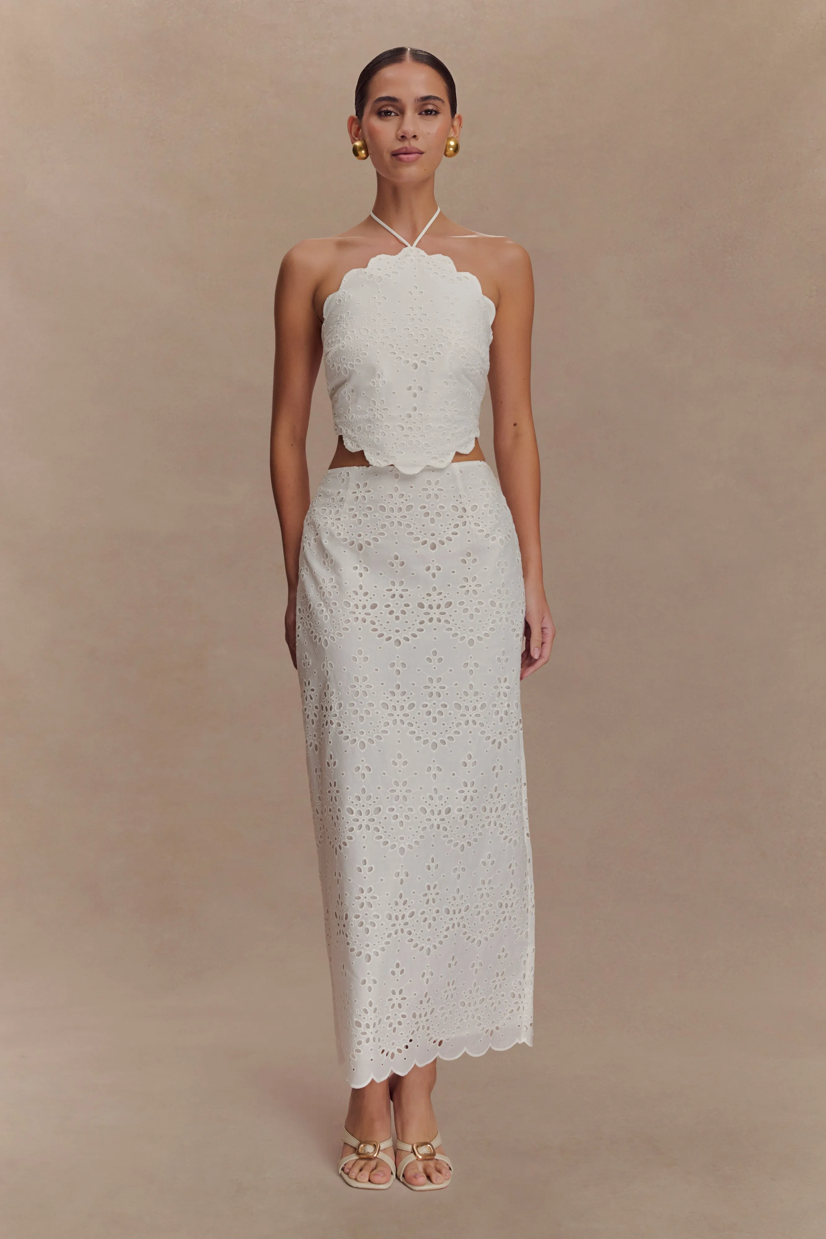 Kensley Broderie Midi Skirt - White sold by Meshki product image thumbnail 3