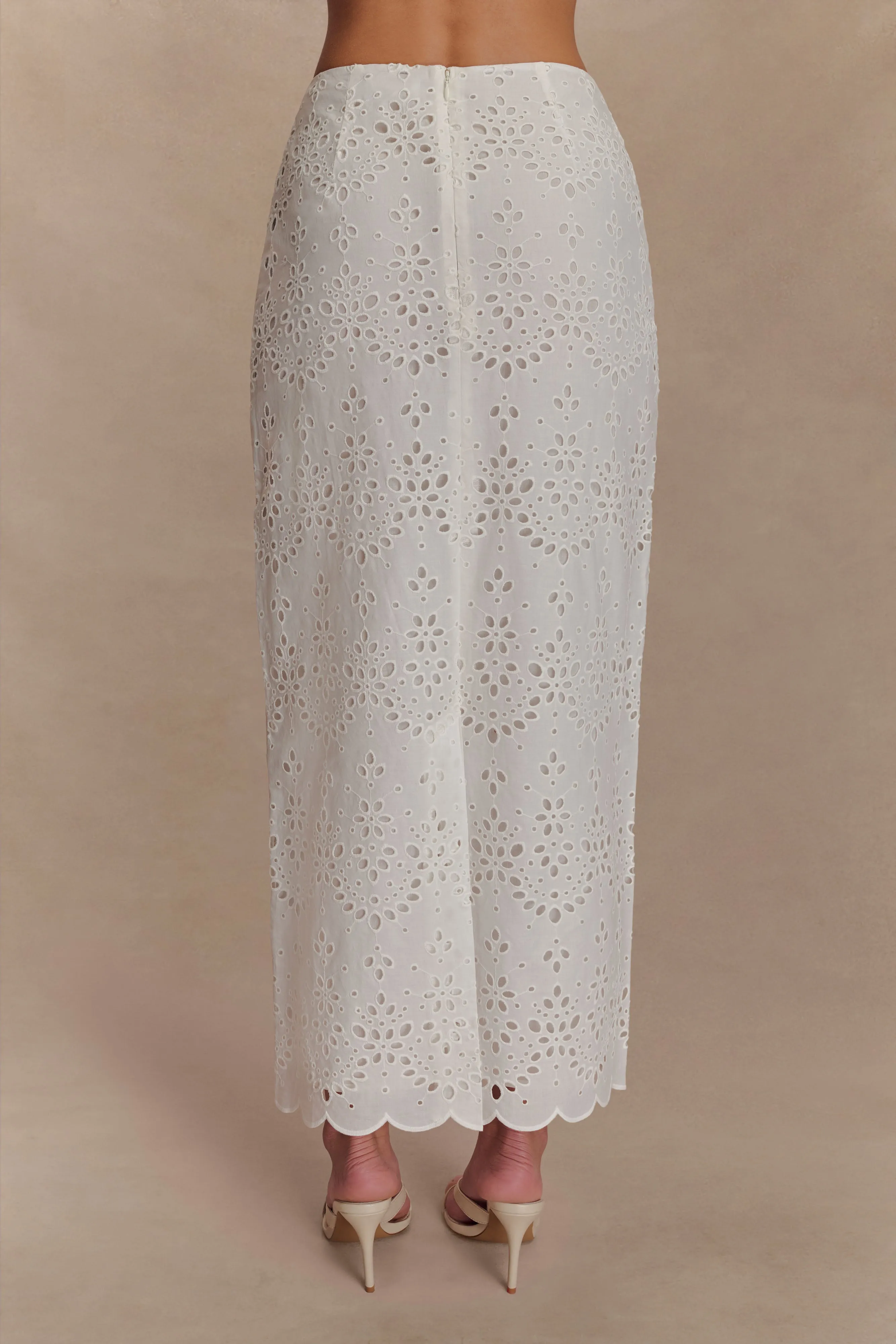 Kensley Broderie Midi Skirt - White sold by Meshki product image thumbnail 2