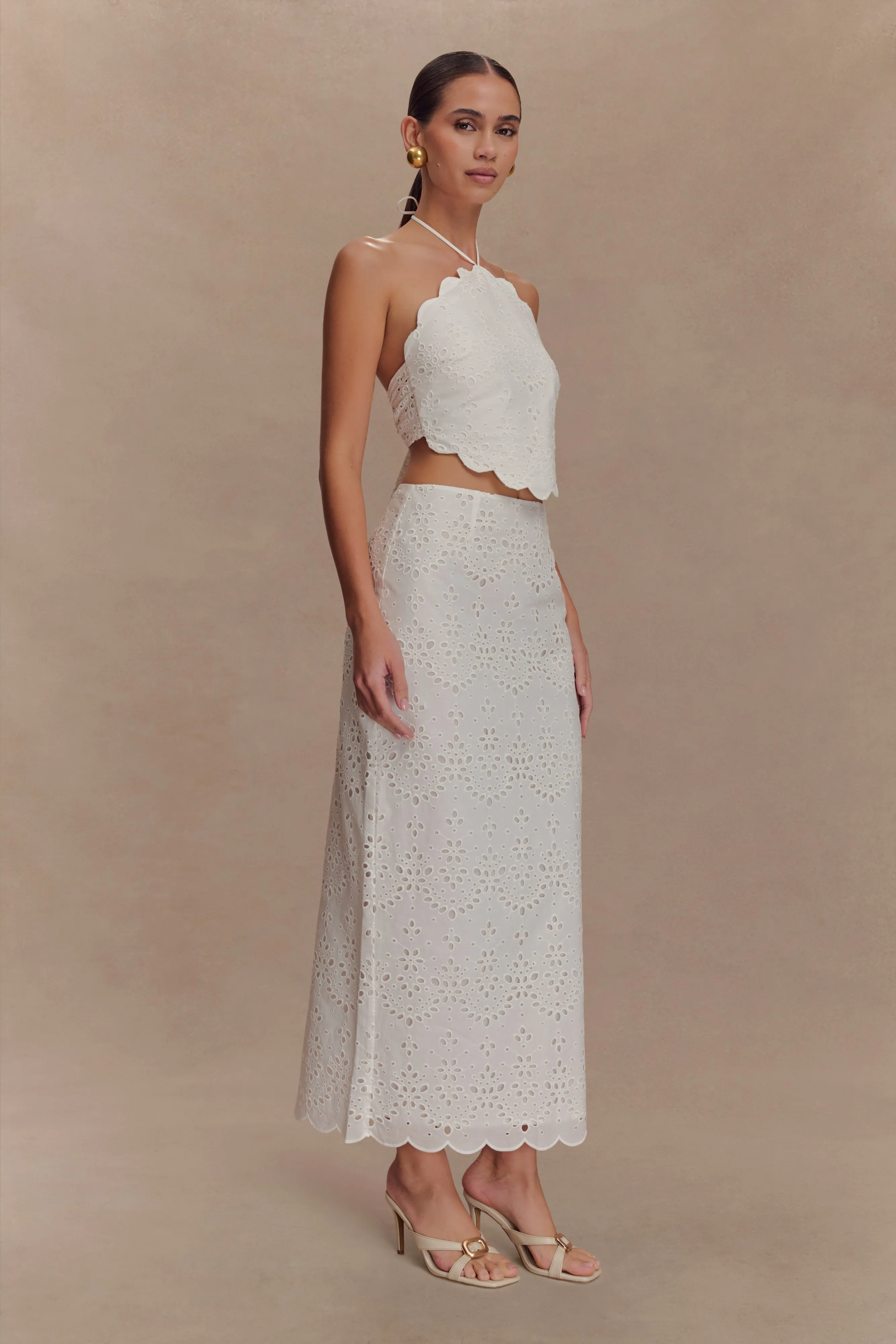 Kensley Broderie Midi Skirt - White sold by Meshki product image thumbnail 4