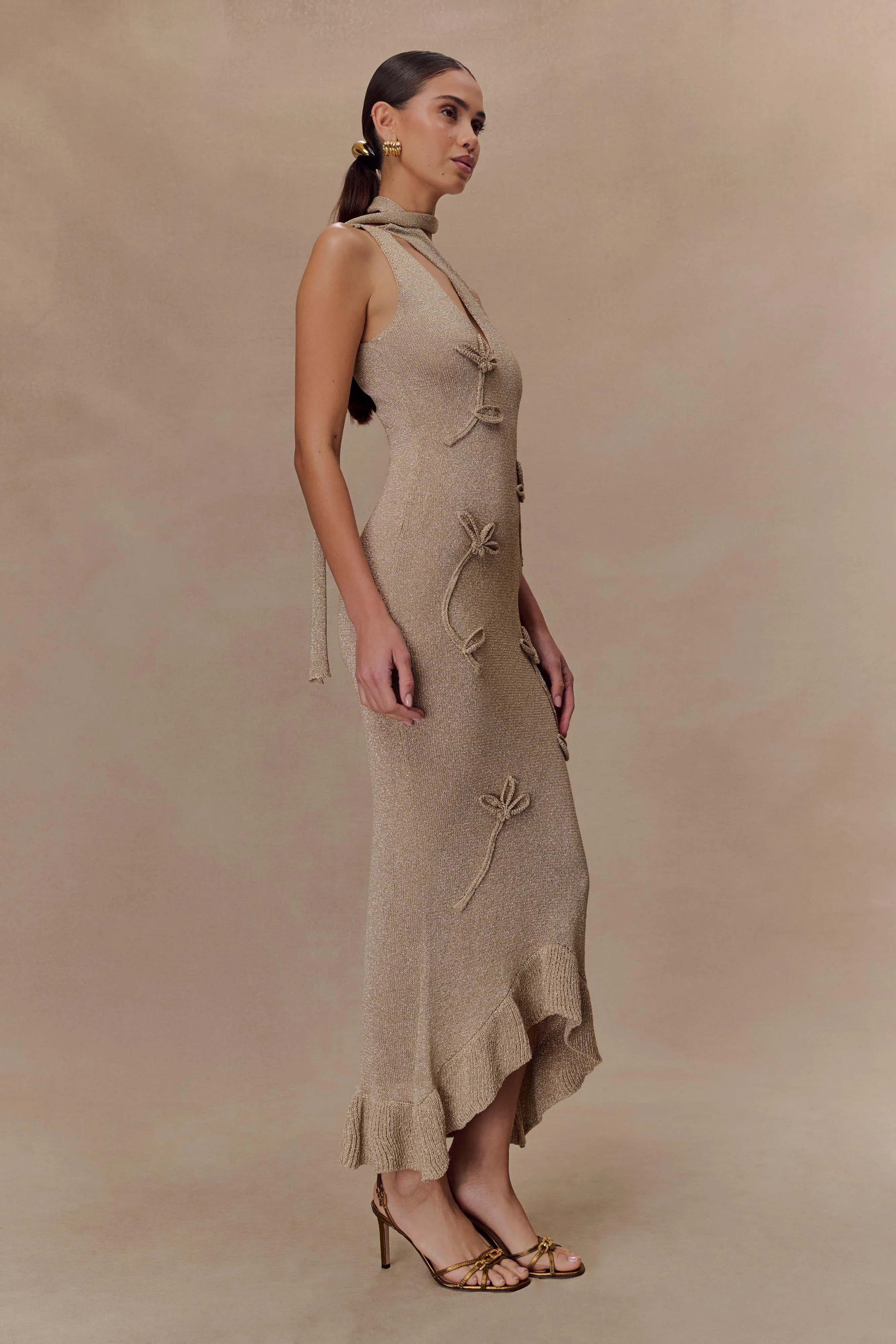 Celestino Floral Metallic Knit Maxi Dress - Gold sold by Meshki product image thumbnail 5