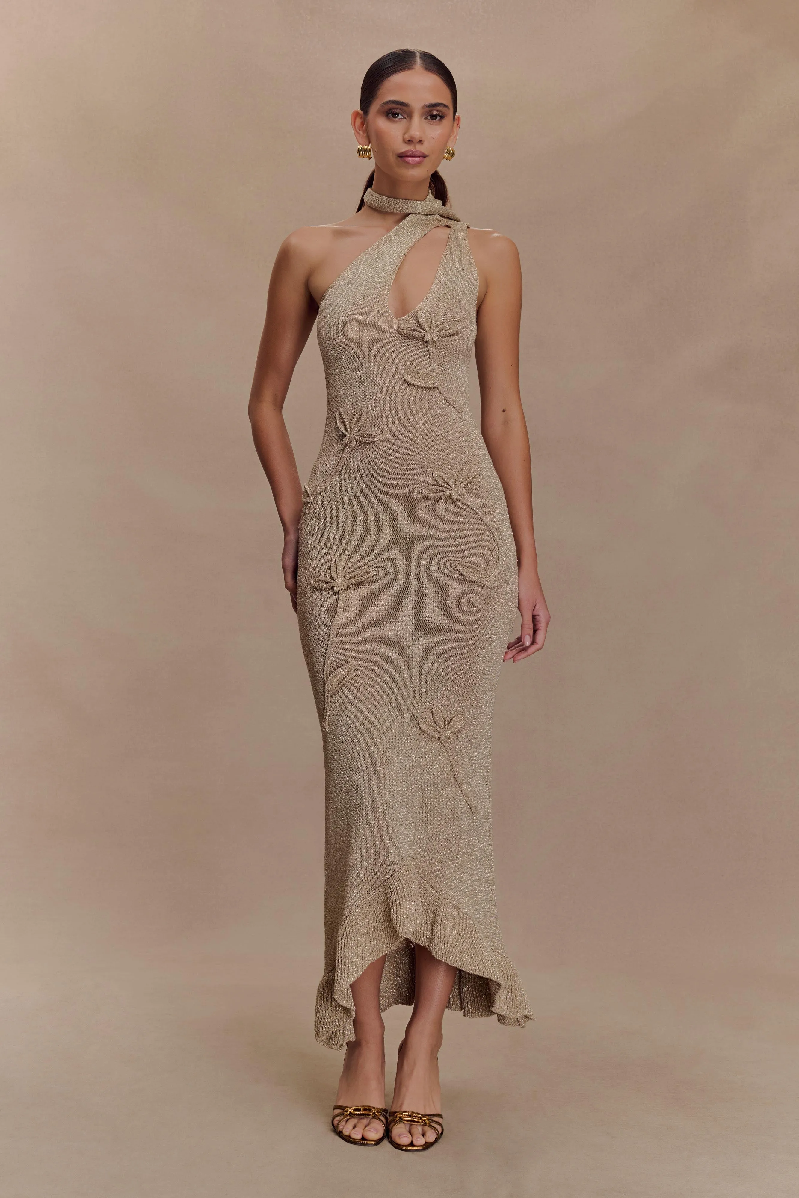 Celestino Floral Metallic Knit Maxi Dress - Gold sold by Meshki