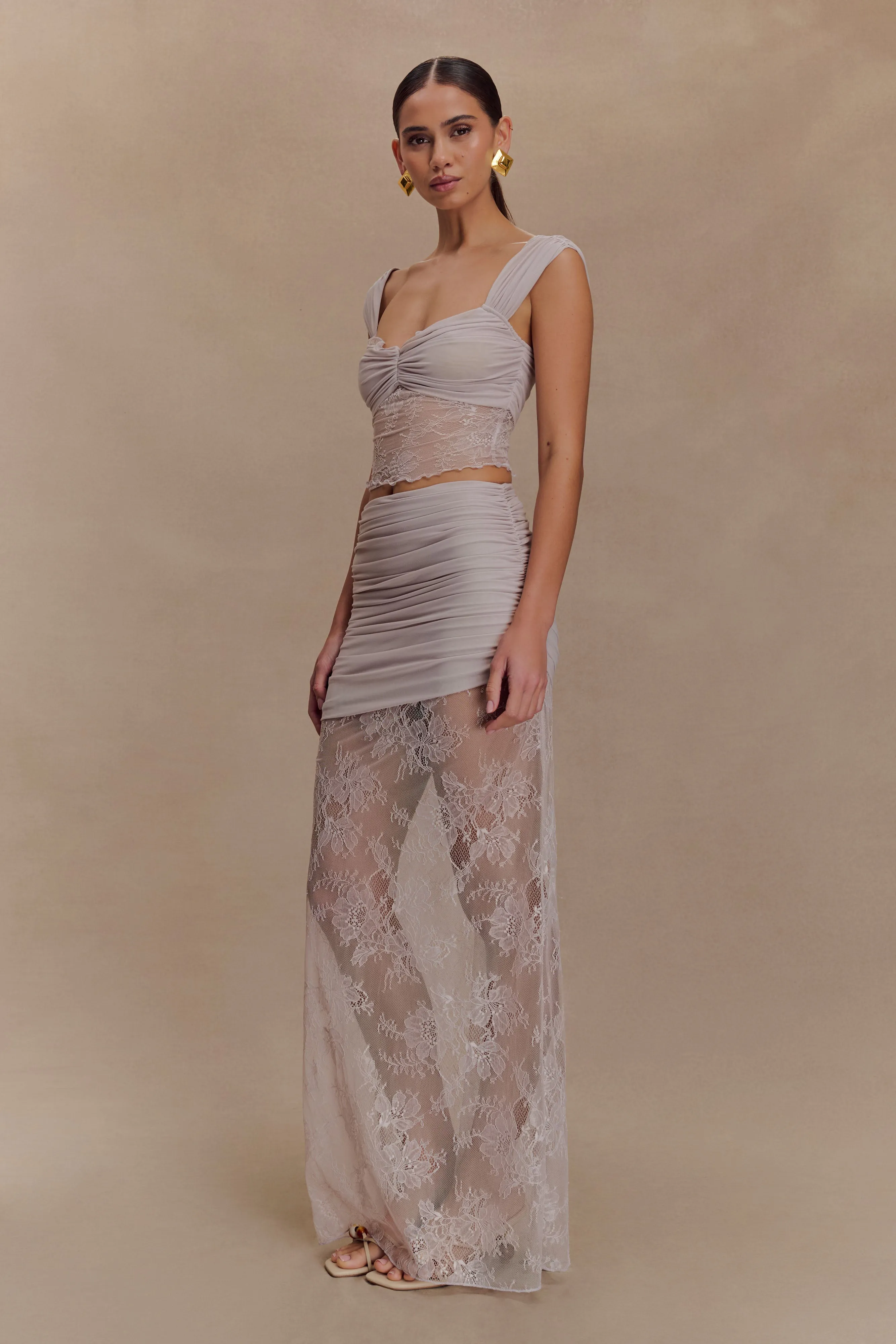 Guinevere Lace And Mesh Maxi Skirt - Lilac sold by Meshki product image thumbnail 3