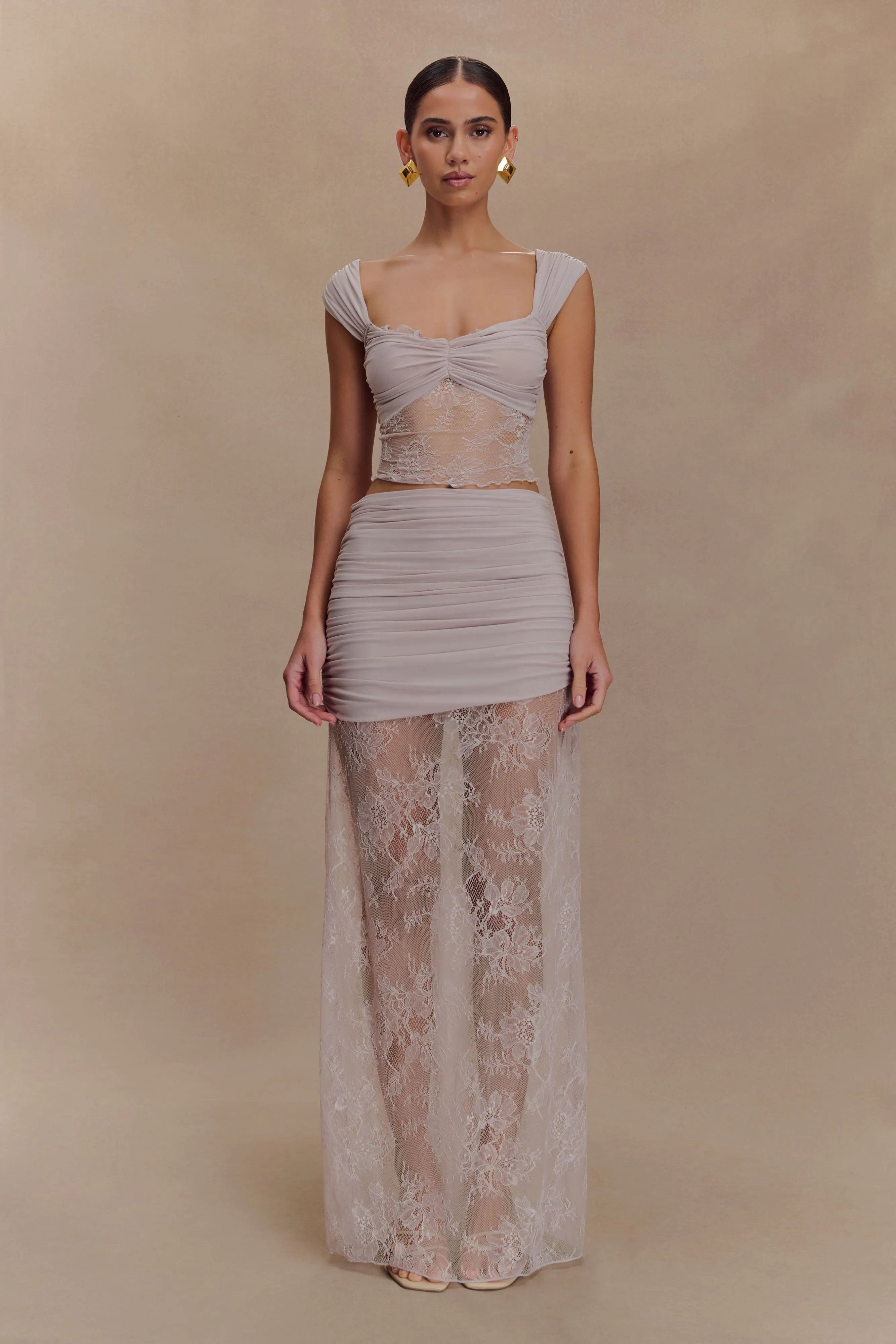 Guinevere Lace And Mesh Maxi Skirt - Lilac sold by Meshki product image thumbnail 4