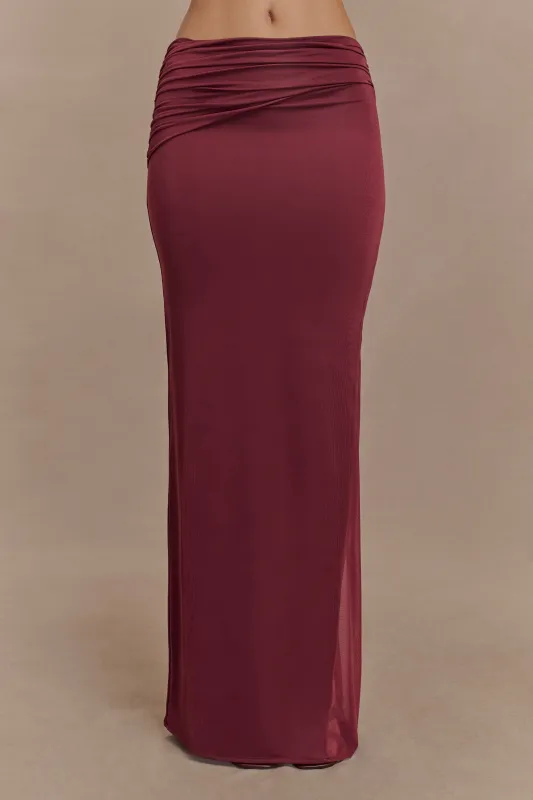 Judy Slinky And Mesh Maxi Skirt - Wine sold by Meshki