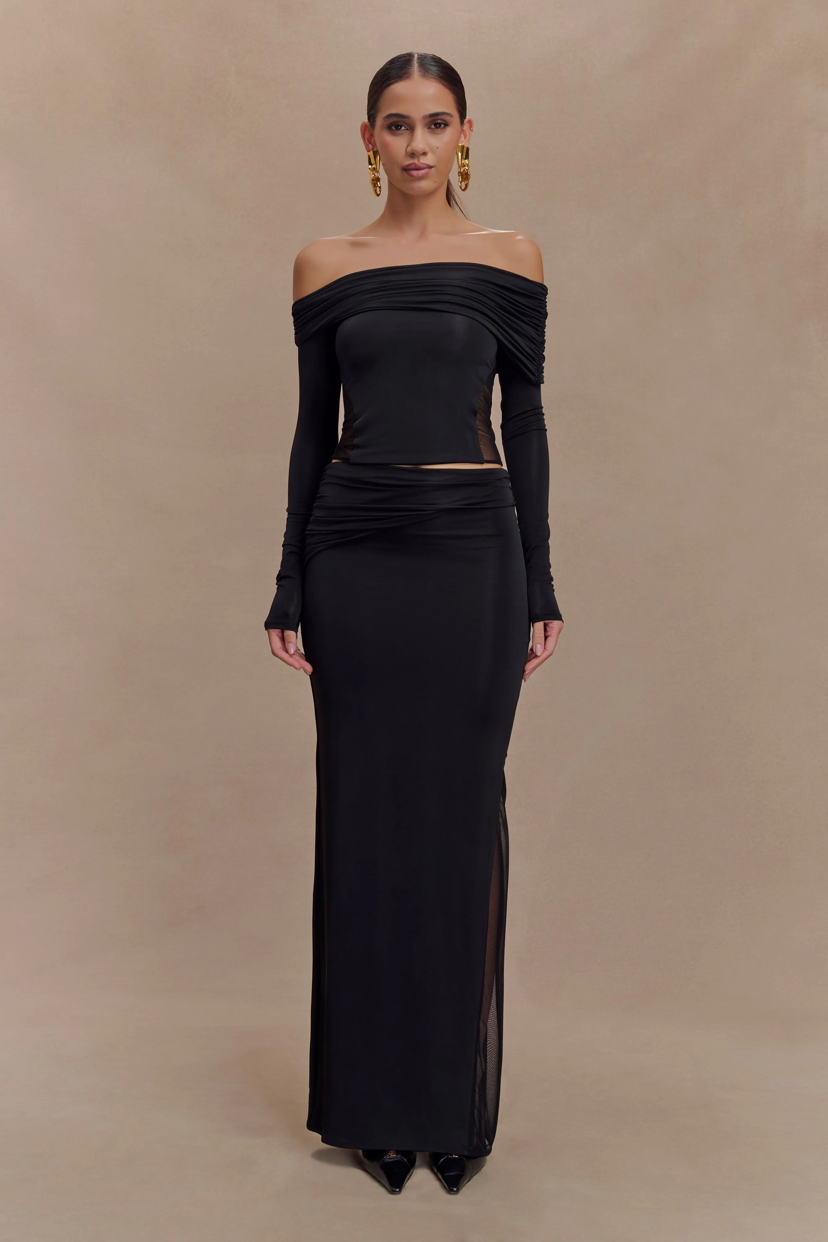 Judy Slinky And Mesh Maxi Skirt - Black sold by Meshki product image thumbnail 3