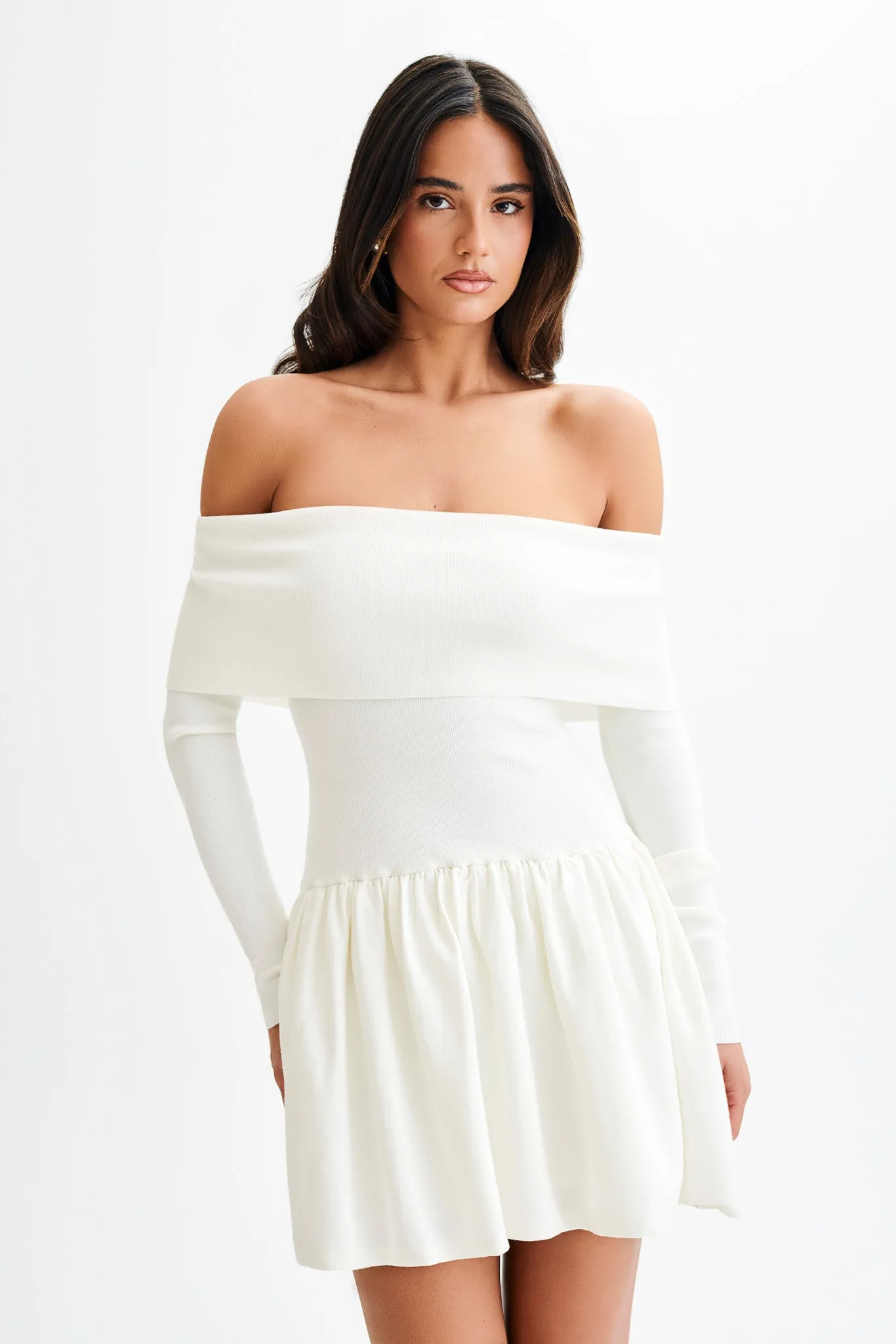 Atlanta Long Sleeve Mini Dress - Ivory sold by Meshki