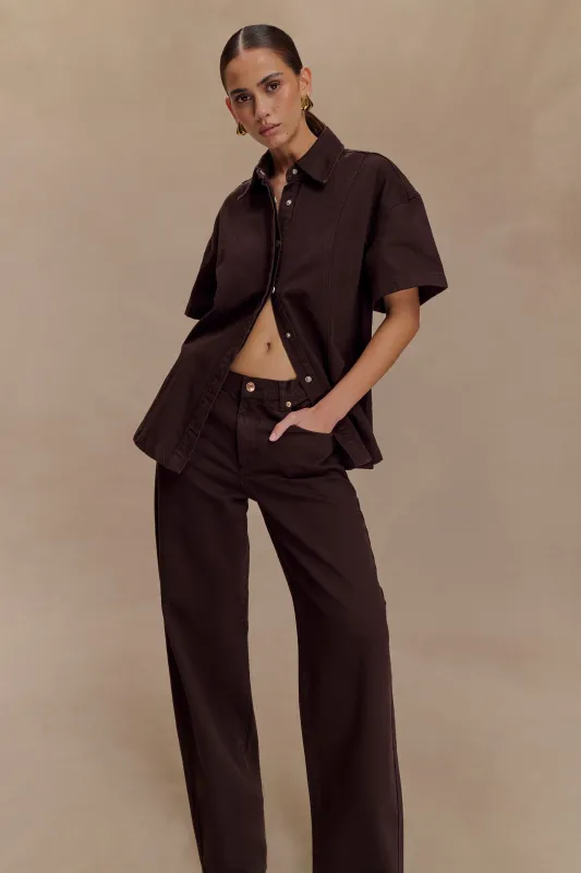 Maya Oversized Denim Shirt - Chocolate sold by Meshki