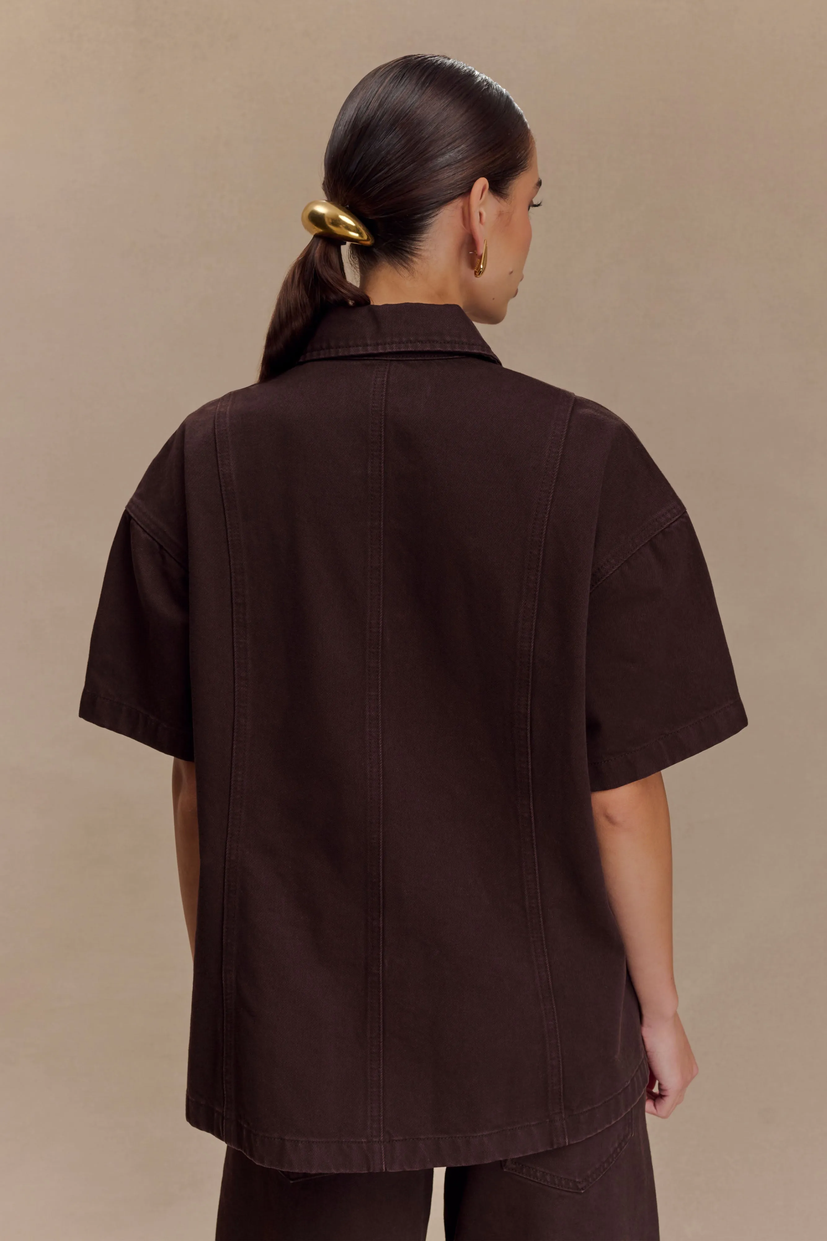 Maya Oversized Denim Shirt - Chocolate sold by Meshki product image thumbnail 2