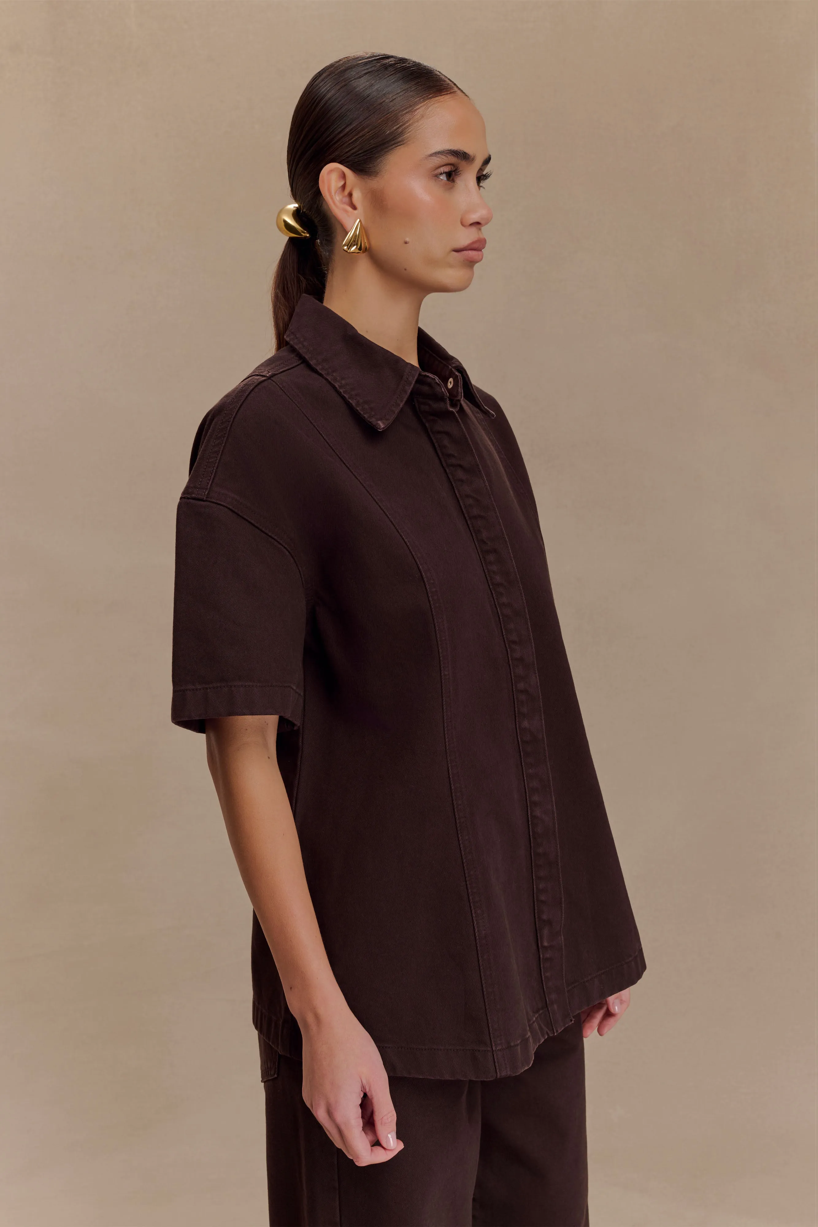 Maya Oversized Denim Shirt - Chocolate sold by Meshki product image thumbnail 3