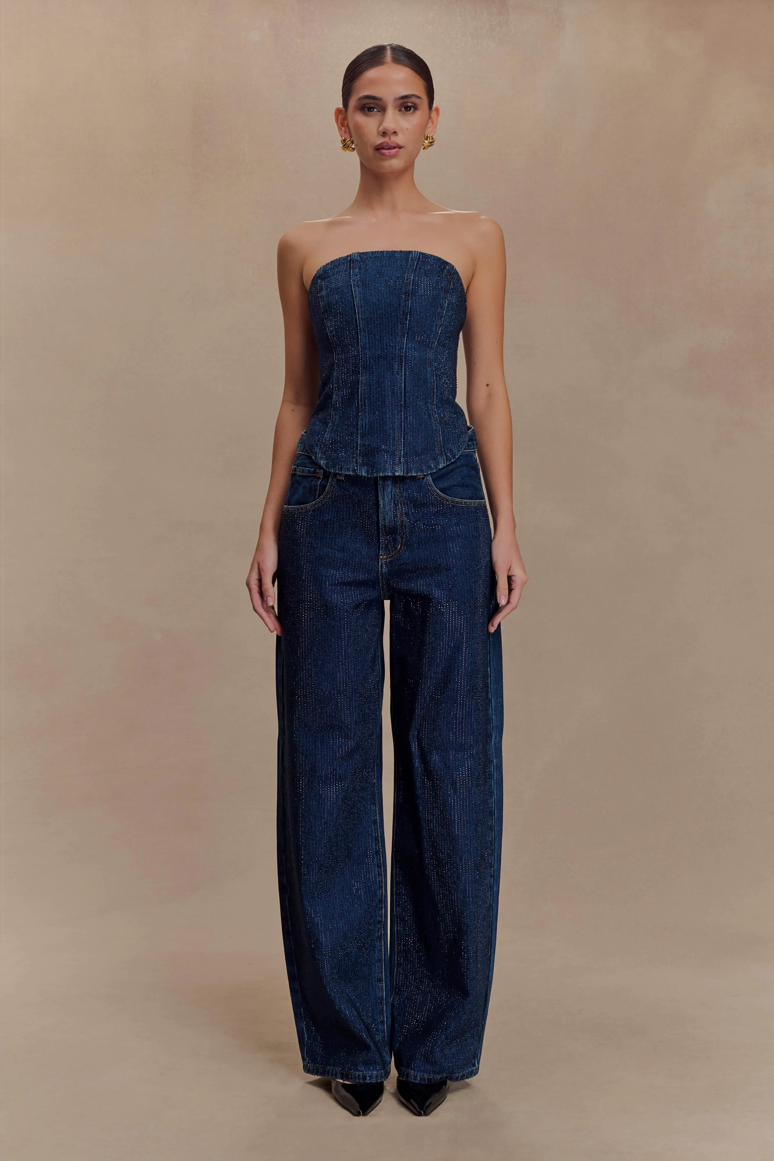 Monte Strapless Diamante Denim Corset - Midnight Blue sold by Meshki product image thumbnail 5