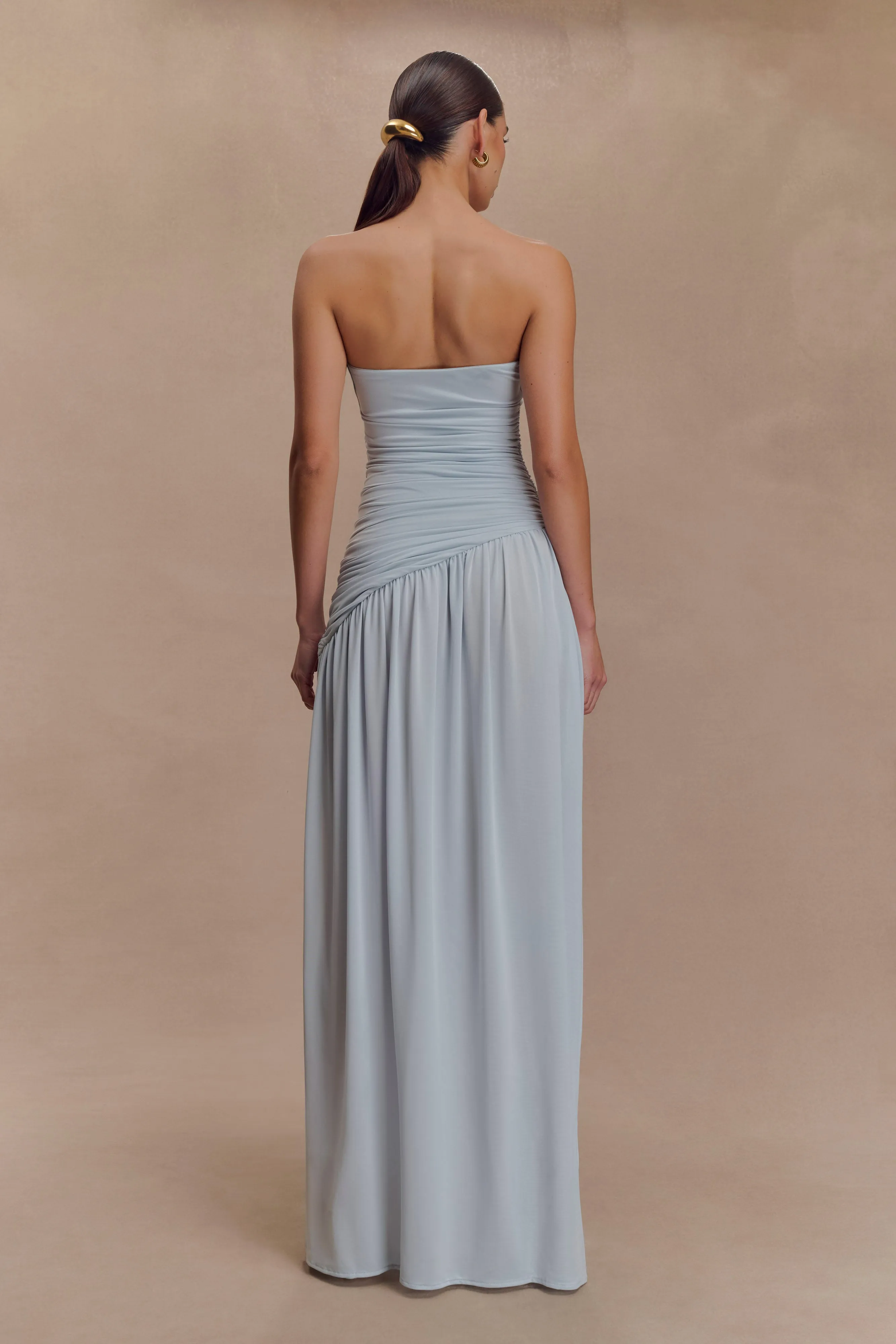 Bex Strapless Slinky Maxi Dress With Split - Pale Blue sold by Meshki product image thumbnail 2