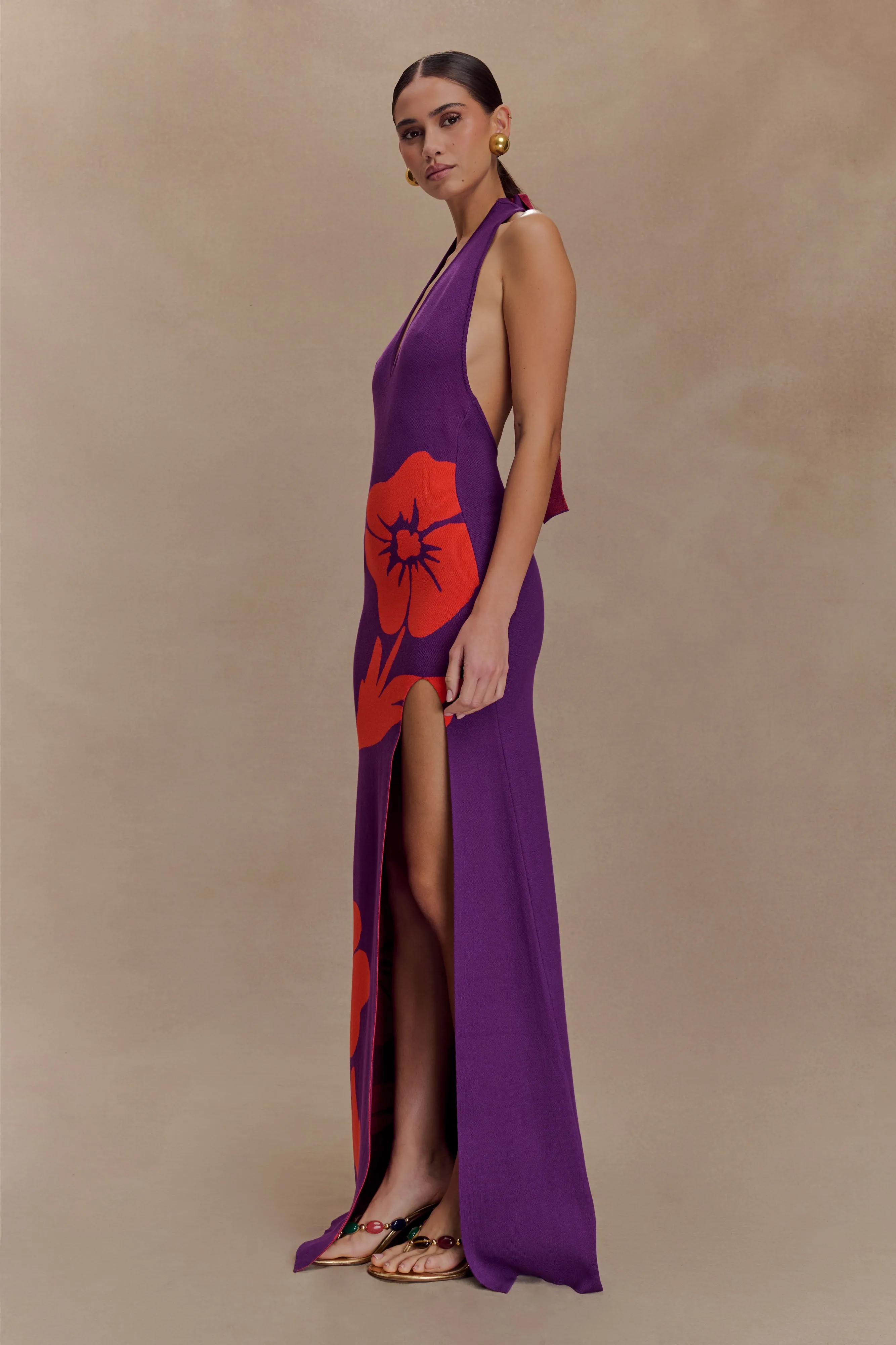 Stacy Knit Halter Maxi Dress - Purple/Red sold by Meshki product image thumbnail 2