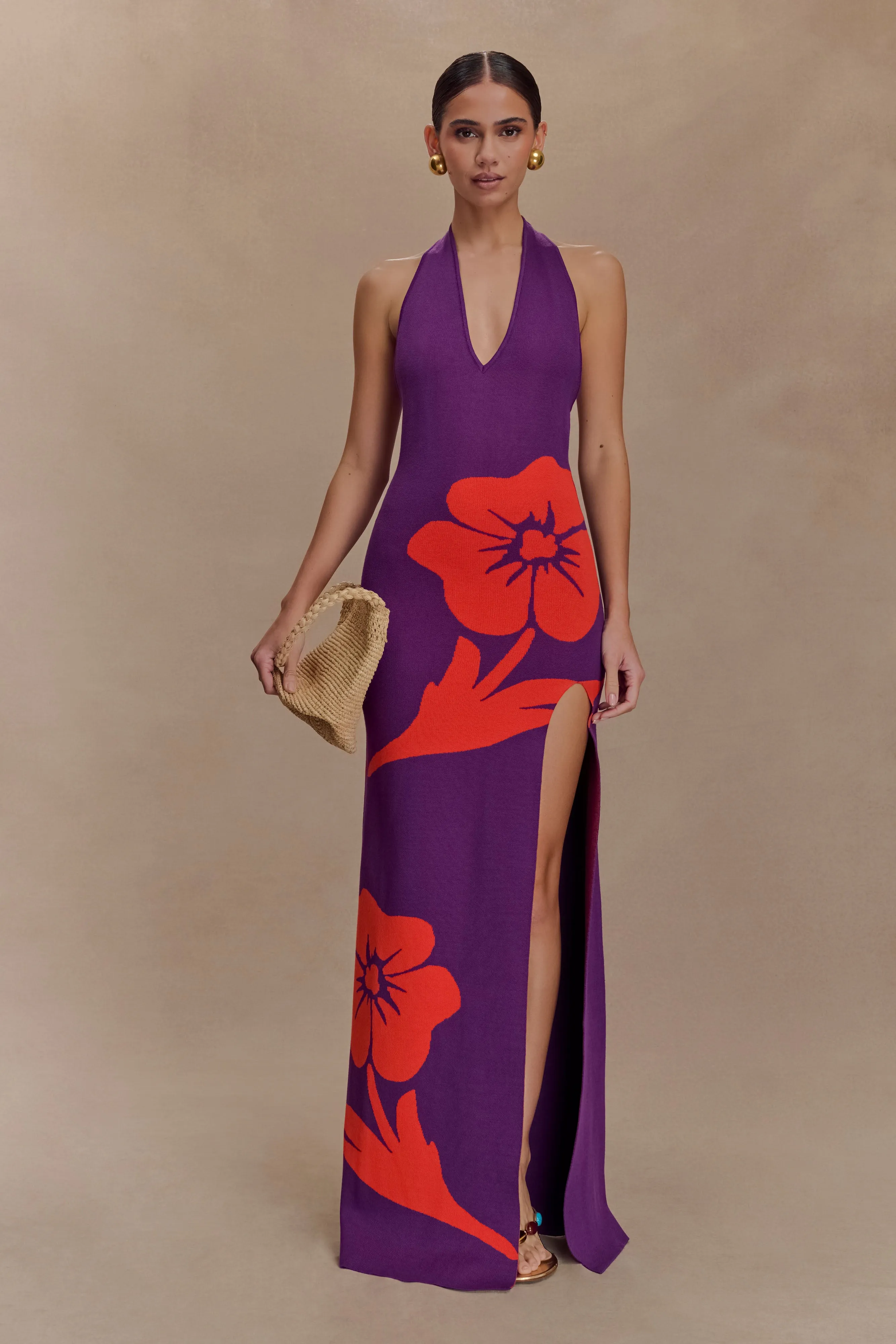 Stacy Knit Halter Maxi Dress - Purple/Red sold by Meshki product image thumbnail 4