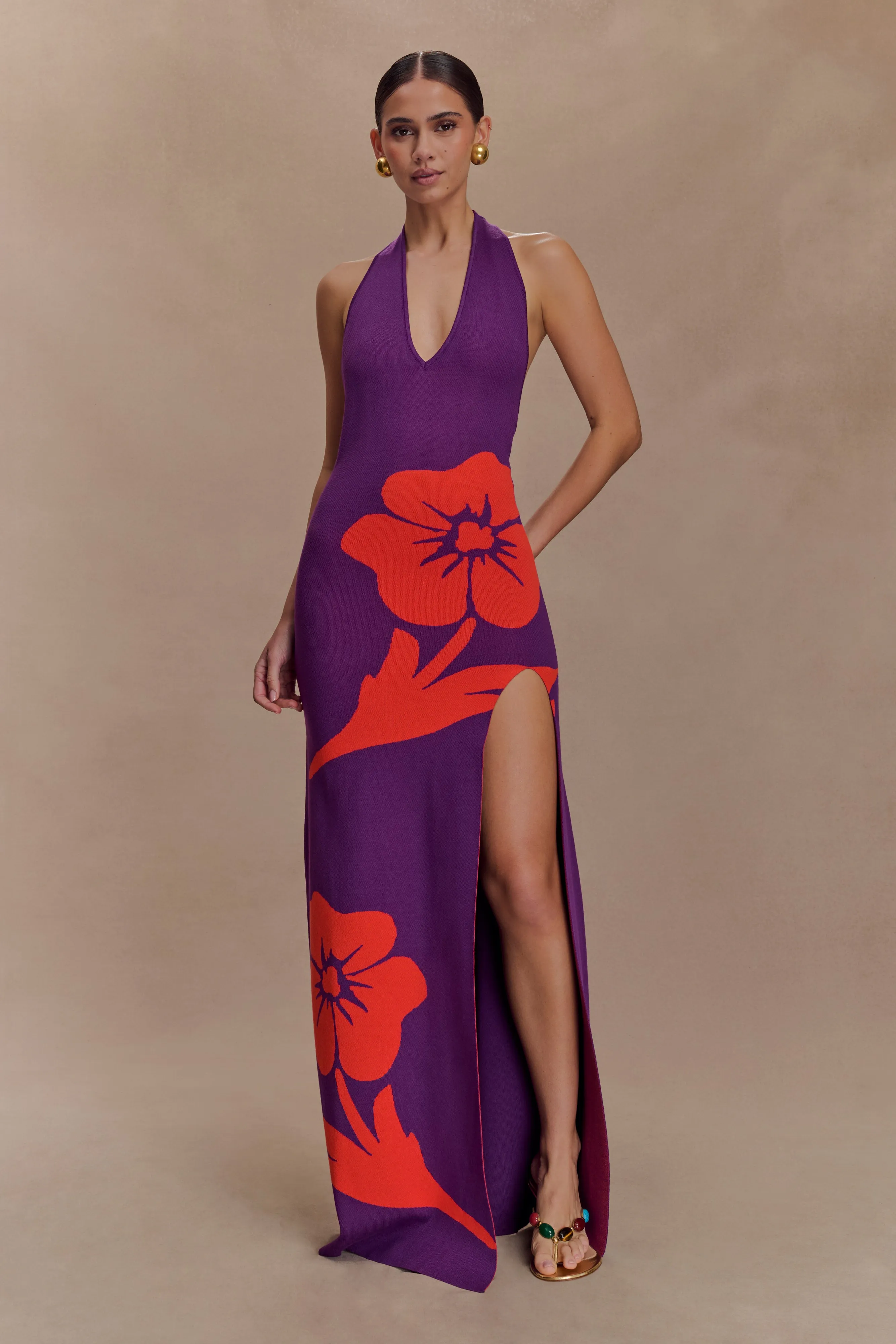 Stacy Knit Halter Maxi Dress - Purple/Red sold by Meshki