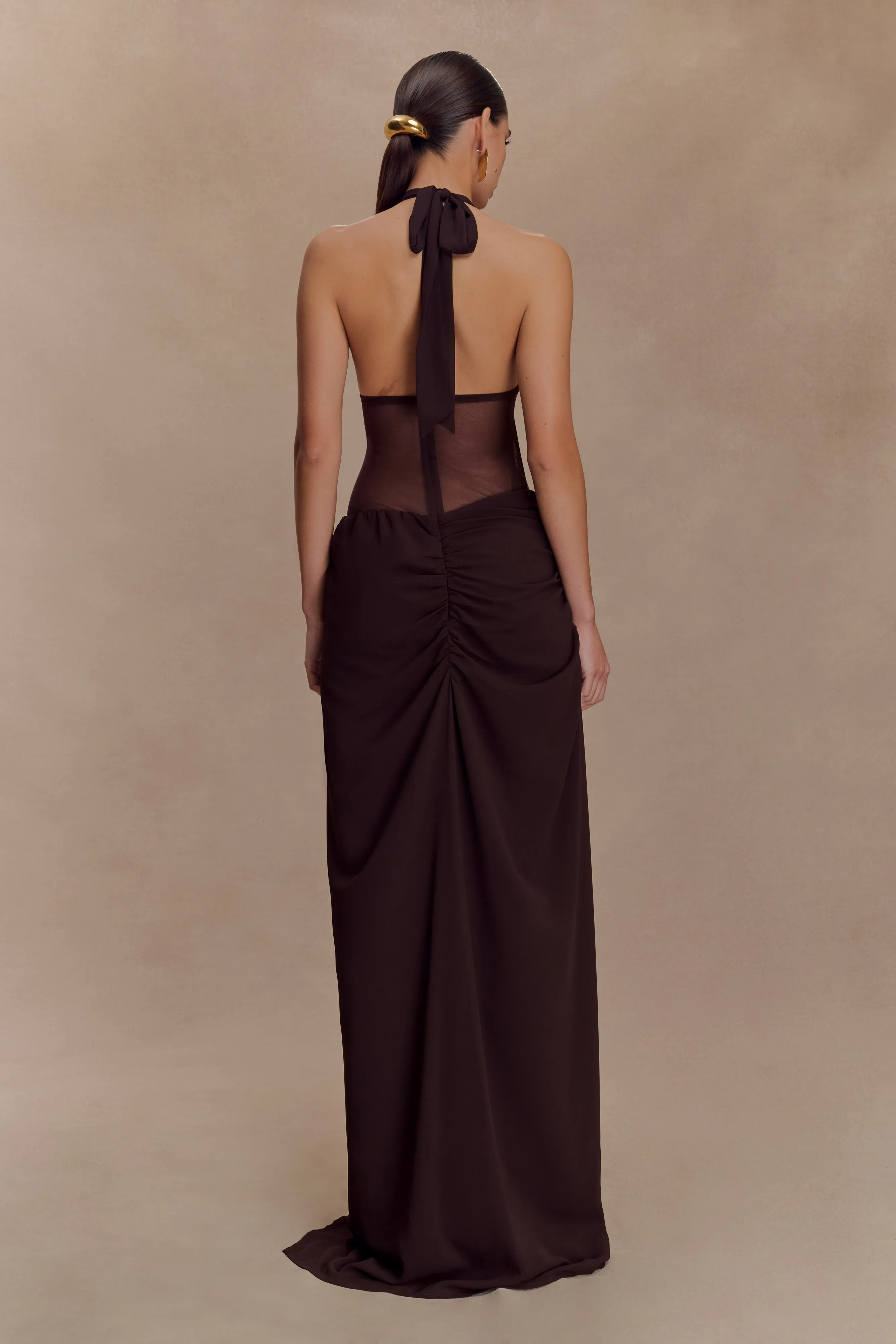Jonna Chiffon And Mesh Maxi Dress - Dark Chocolate sold by Meshki product image thumbnail 2