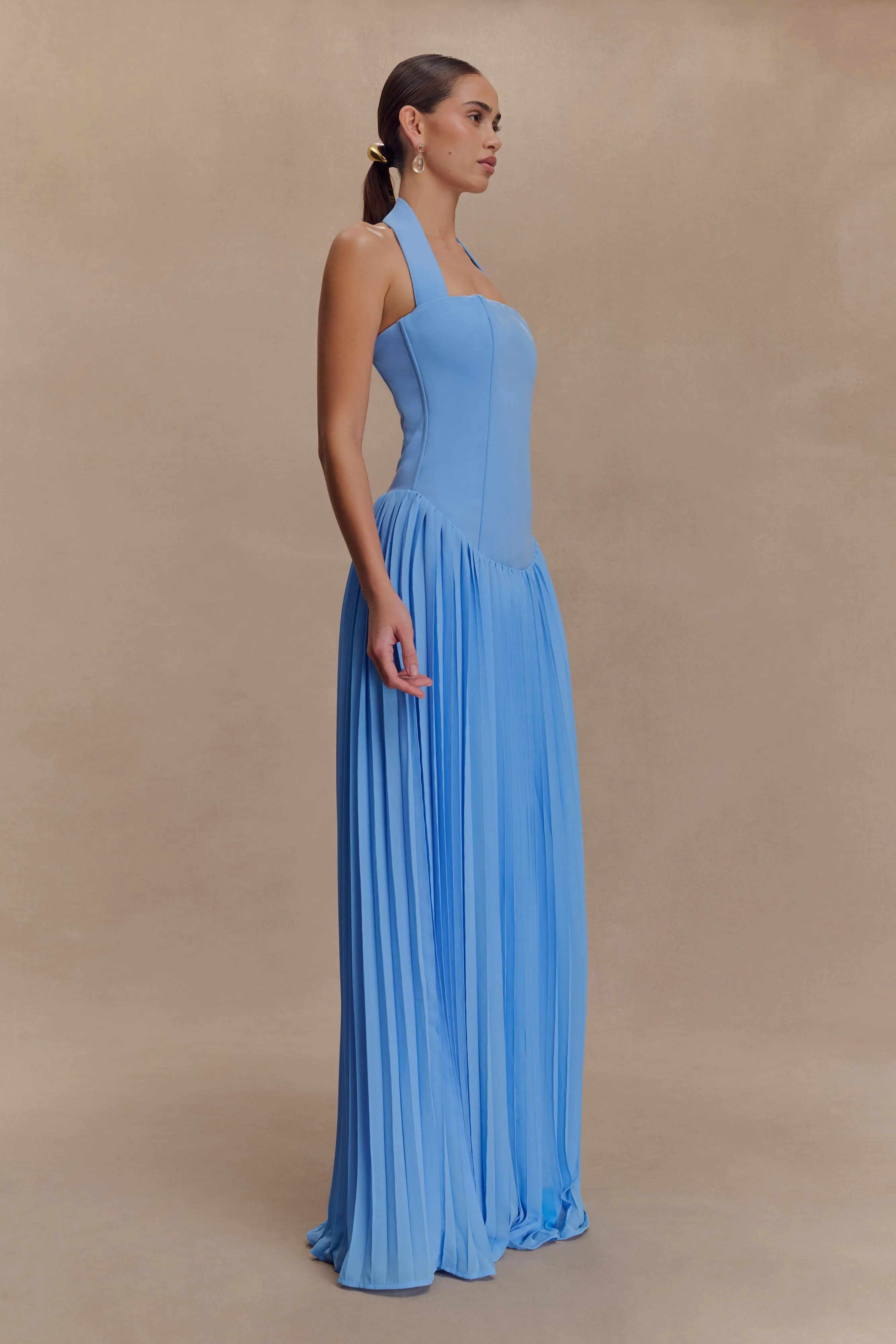 Stacie Pleated Halter Maxi Dress - Bright Blue sold by Meshki product image thumbnail 4