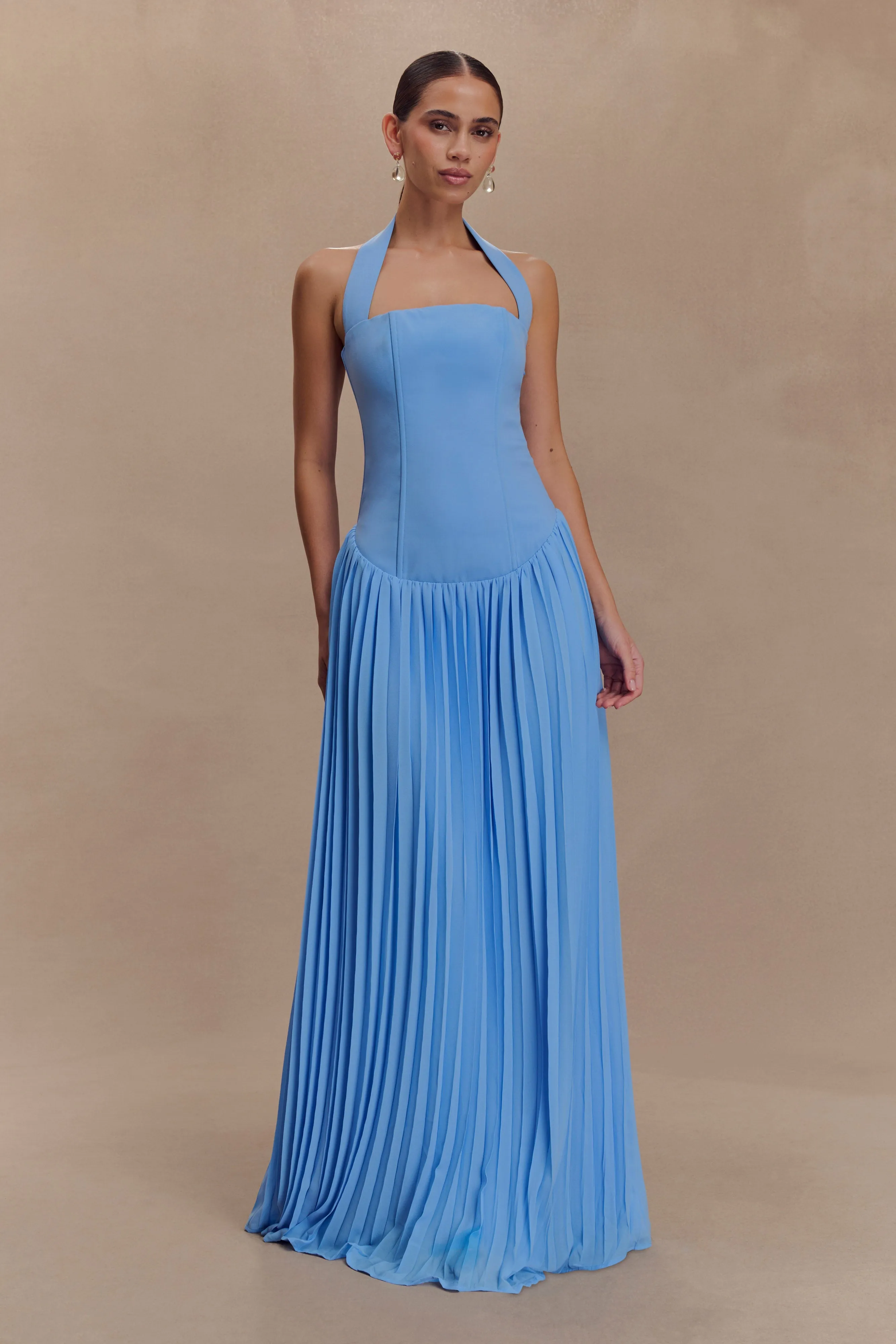 Stacie Pleated Halter Maxi Dress - Bright Blue sold by Meshki product image thumbnail 5