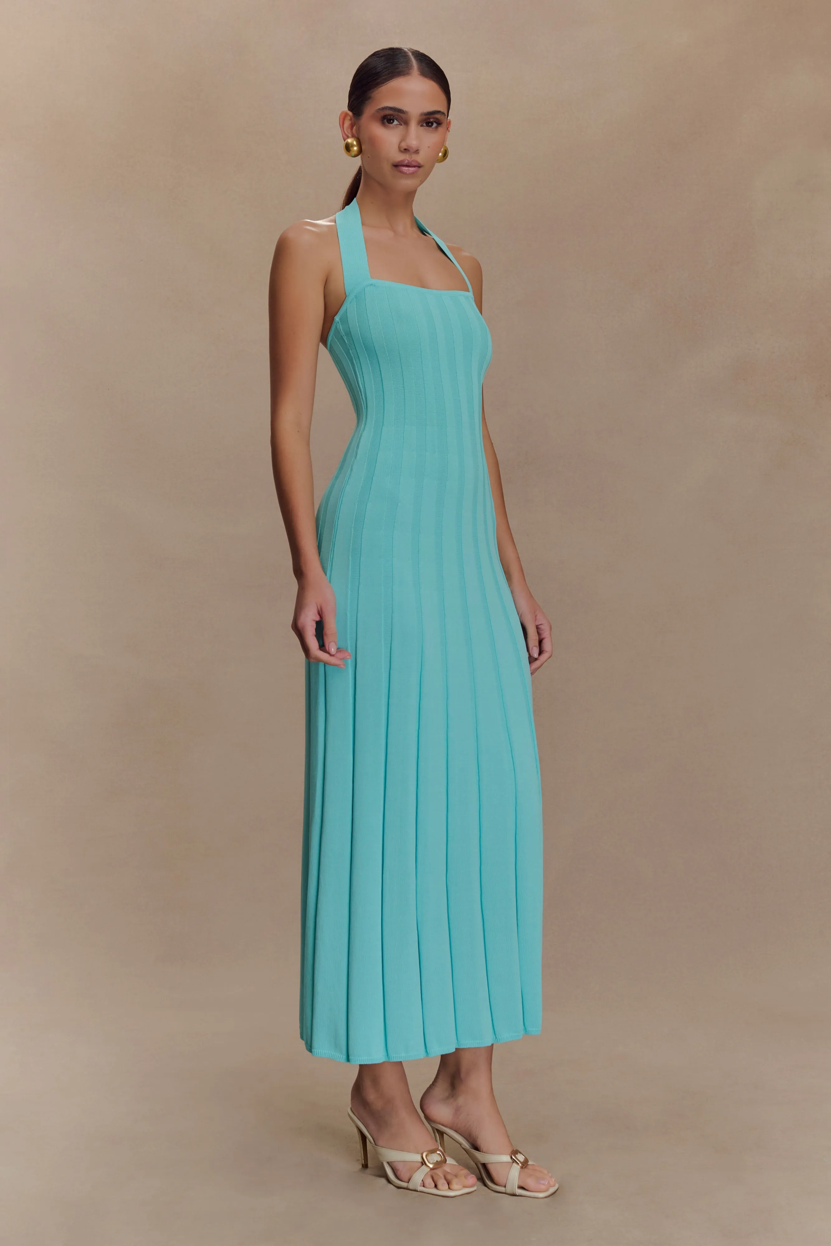 Jacqui Halter Knit Midi Dress - Cyan Blue sold by Meshki product image thumbnail 4
