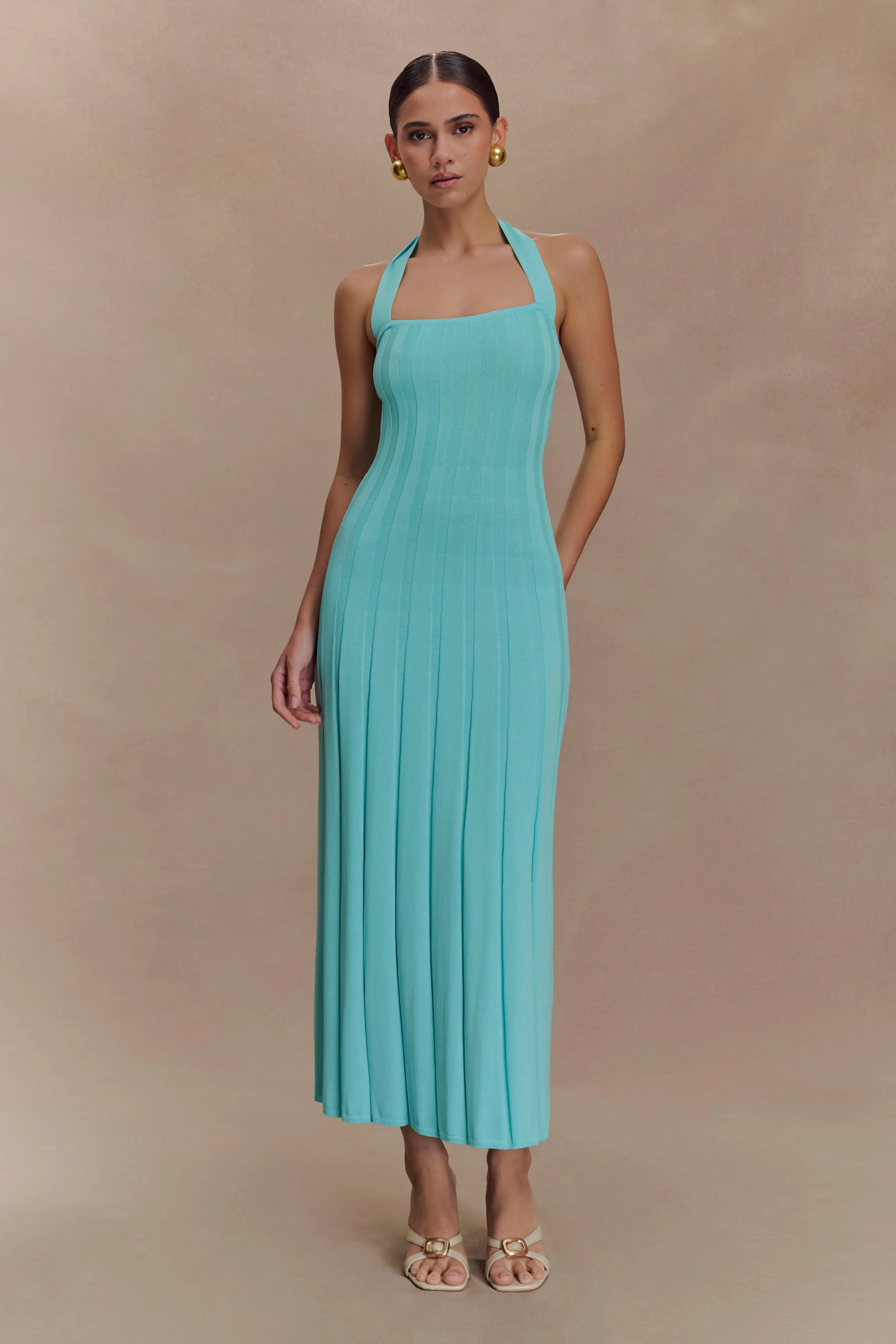 Jacqui Halter Knit Midi Dress - Cyan Blue sold by Meshki