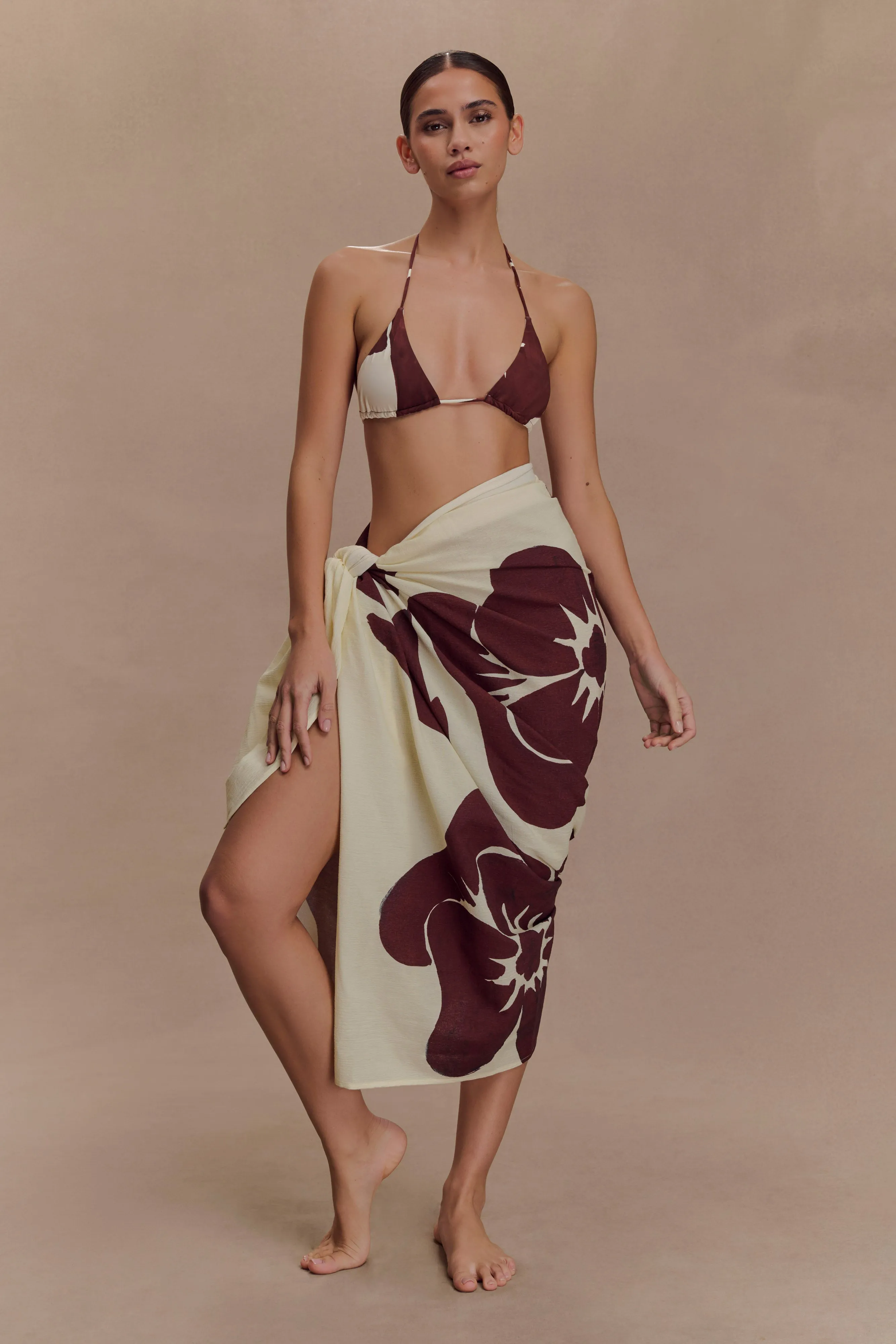 Evie Cotton Sarong - Chocolate Deco Fleur Print sold by Meshki product image thumbnail 3
