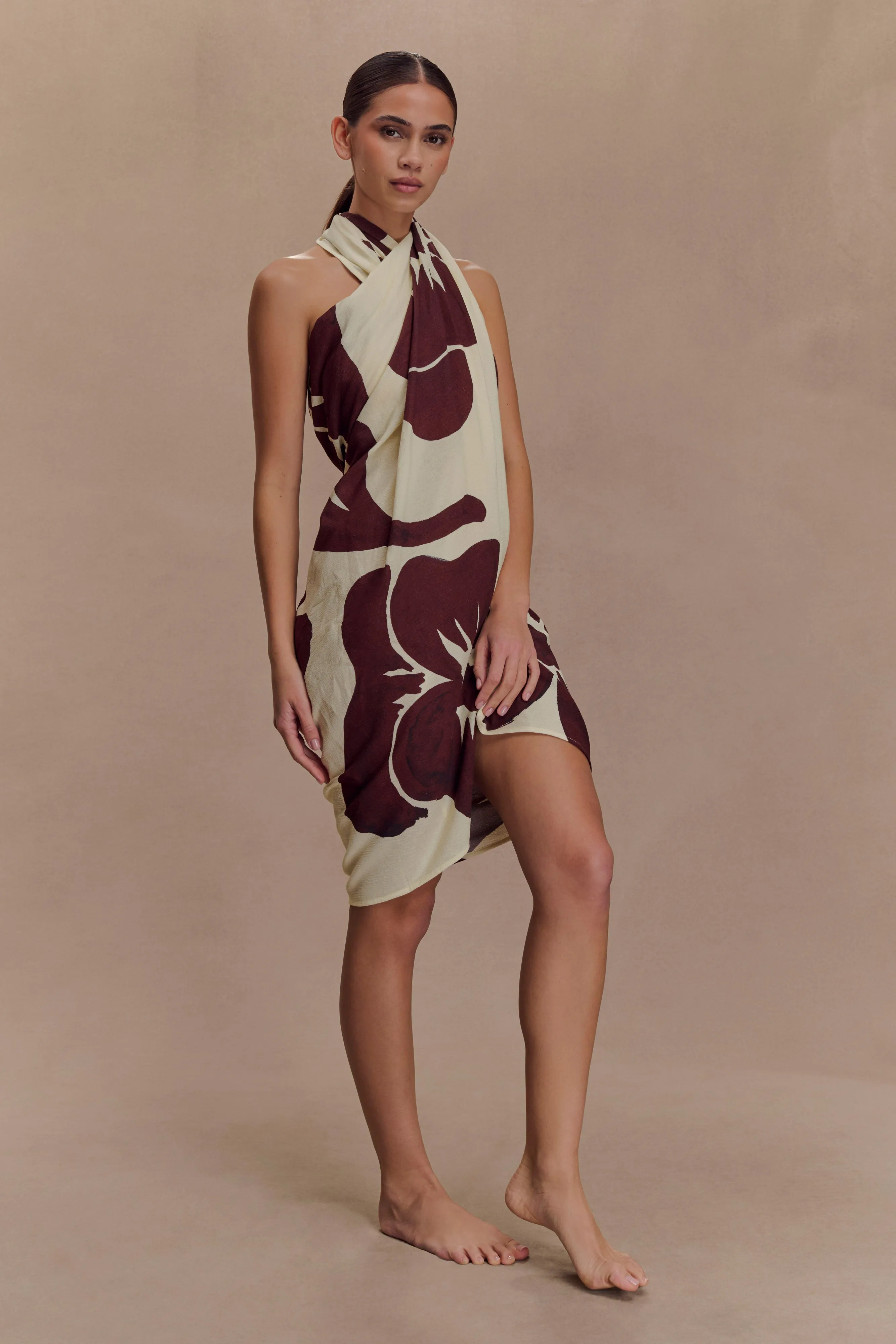 Evie Cotton Sarong - Chocolate Deco Fleur Print sold by Meshki product image thumbnail 4