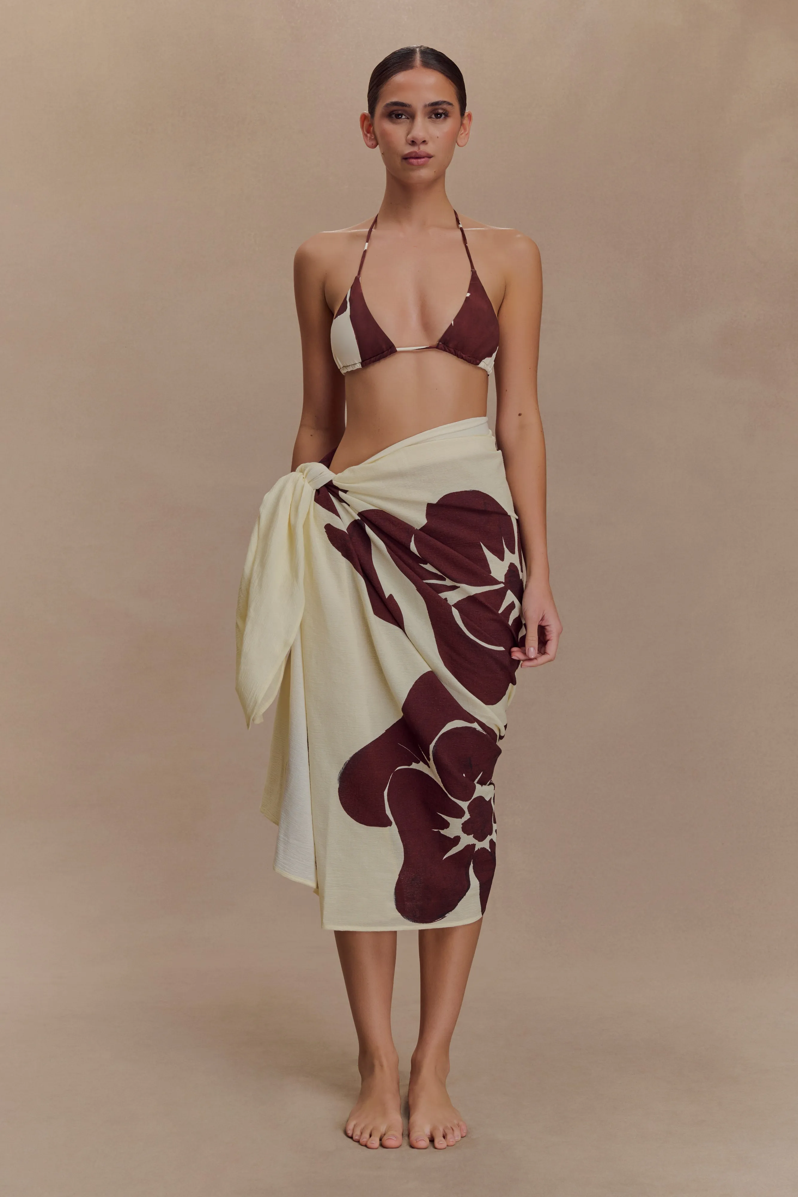 Evie Cotton Sarong - Chocolate Deco Fleur Print sold by Meshki