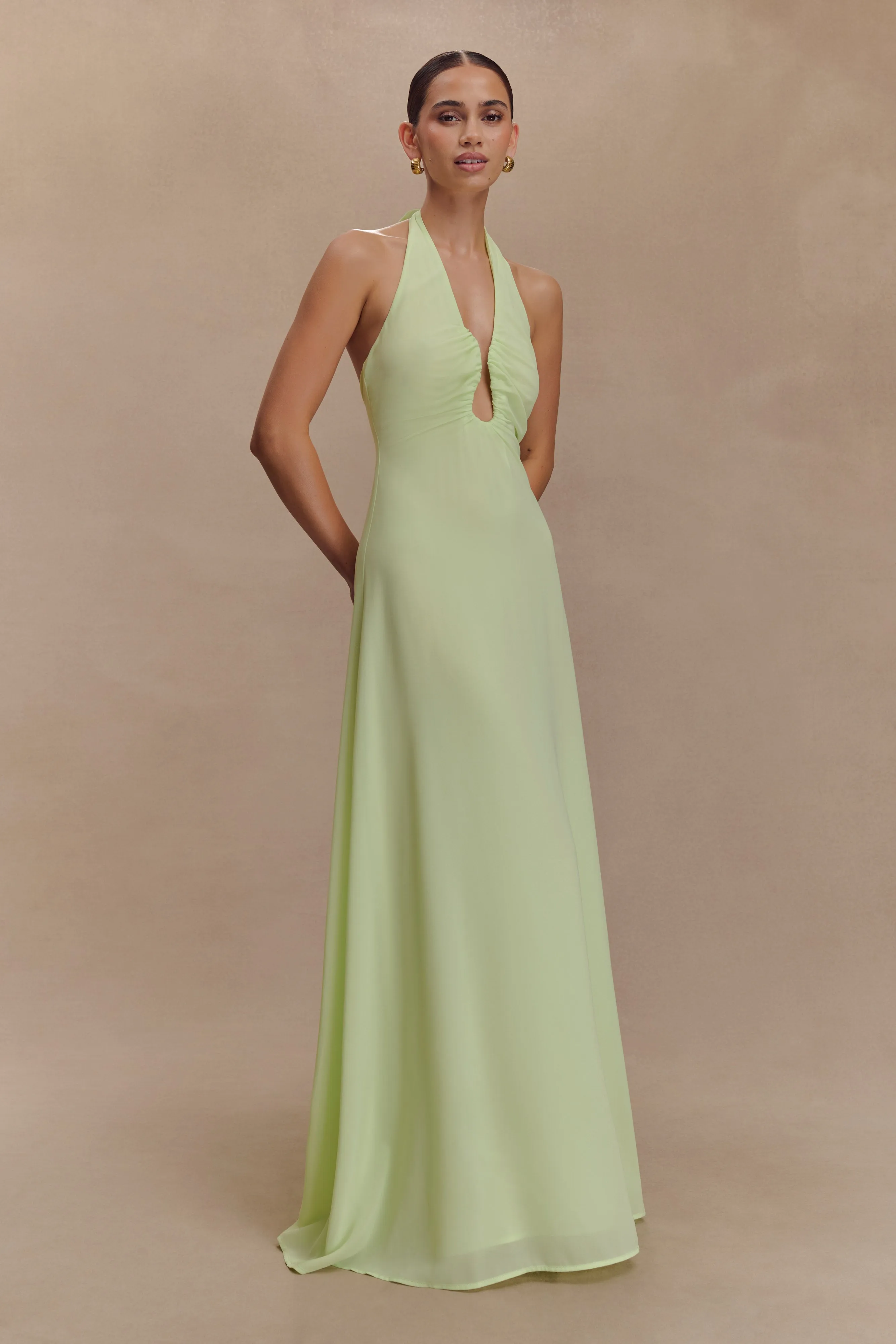 Malakhai Chiffon Halter Maxi Dress - Pastel Green sold by Meshki product image thumbnail 5