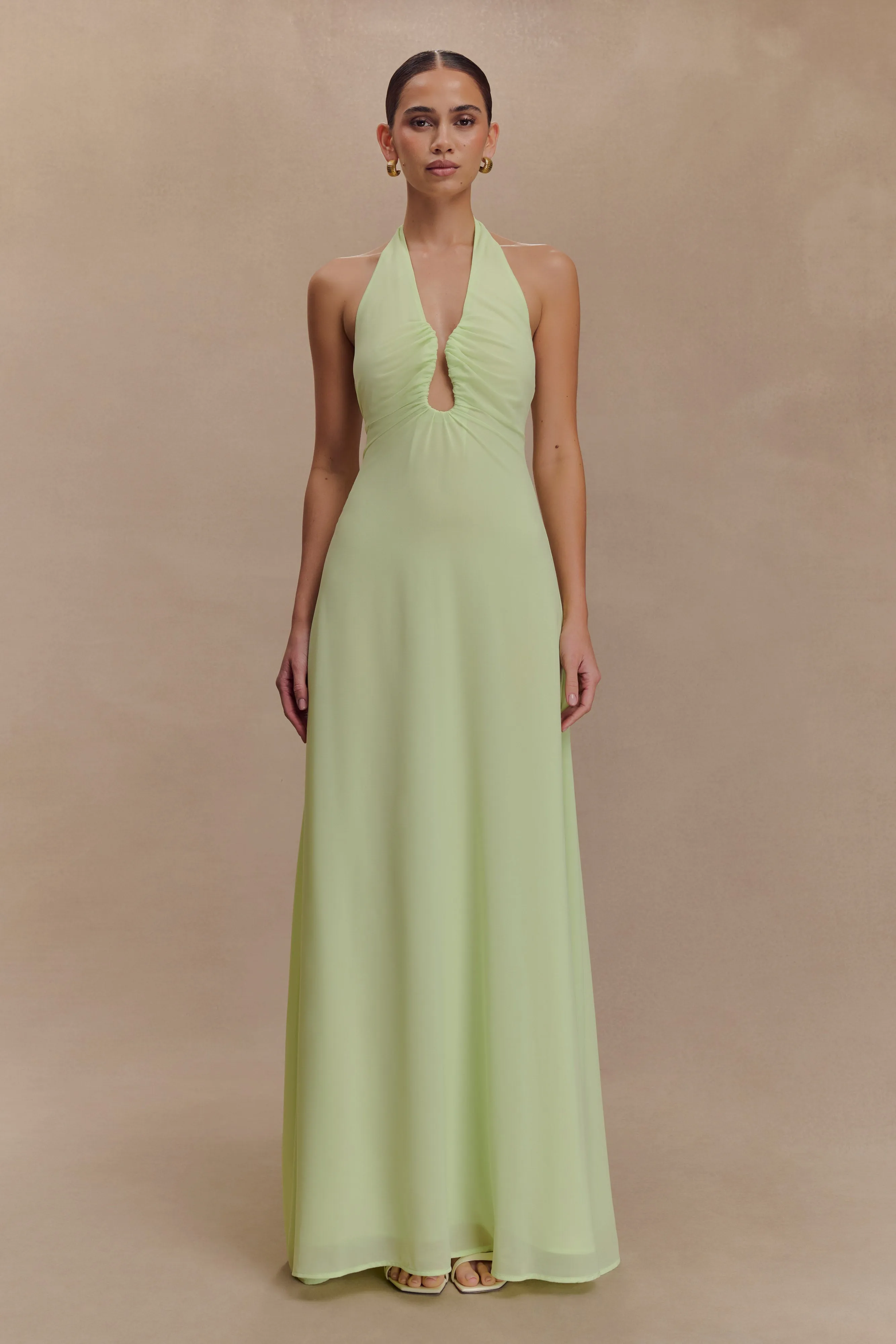 Malakhai Chiffon Halter Maxi Dress - Pastel Green sold by Meshki