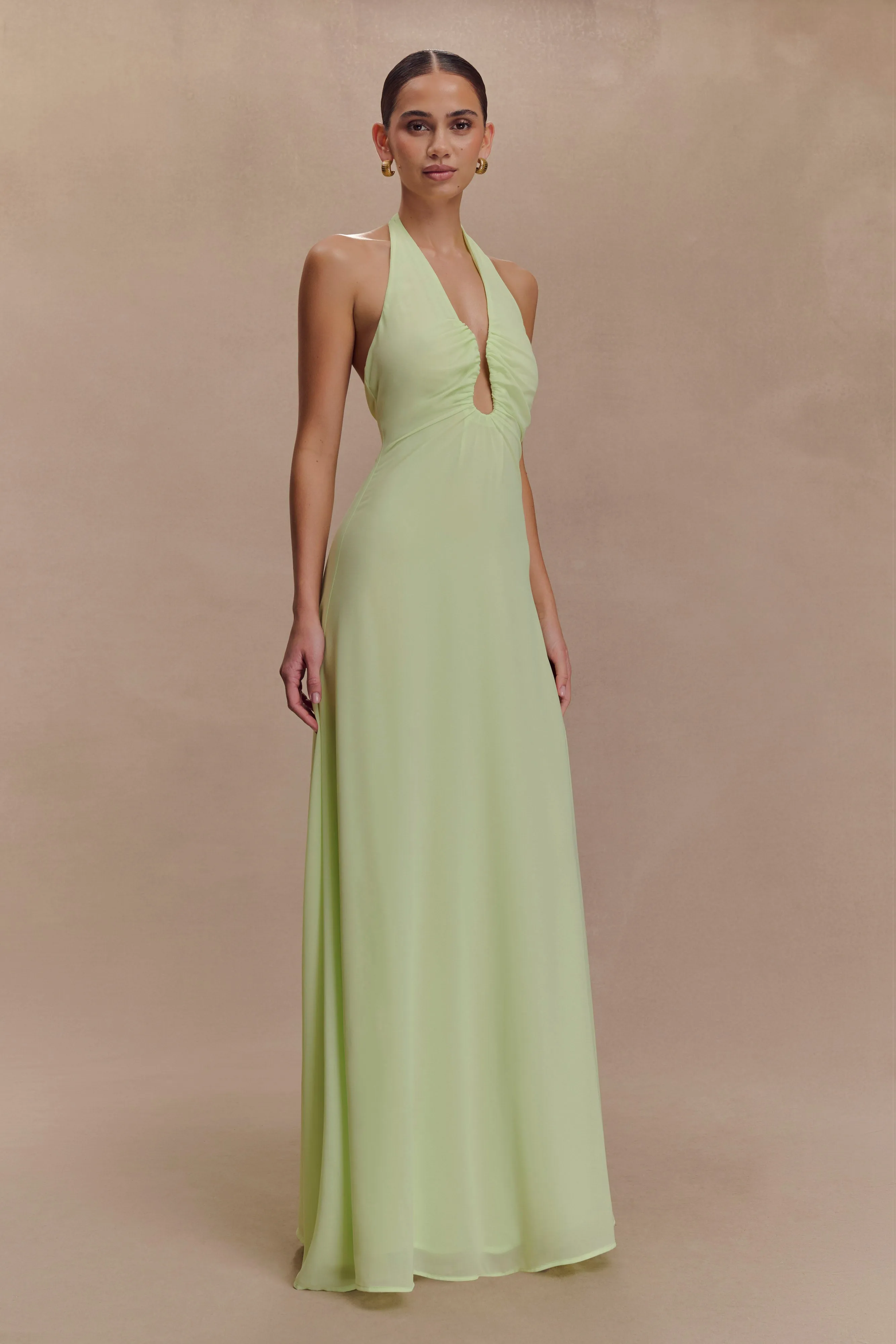Malakhai Chiffon Halter Maxi Dress - Pastel Green sold by Meshki product image thumbnail 4