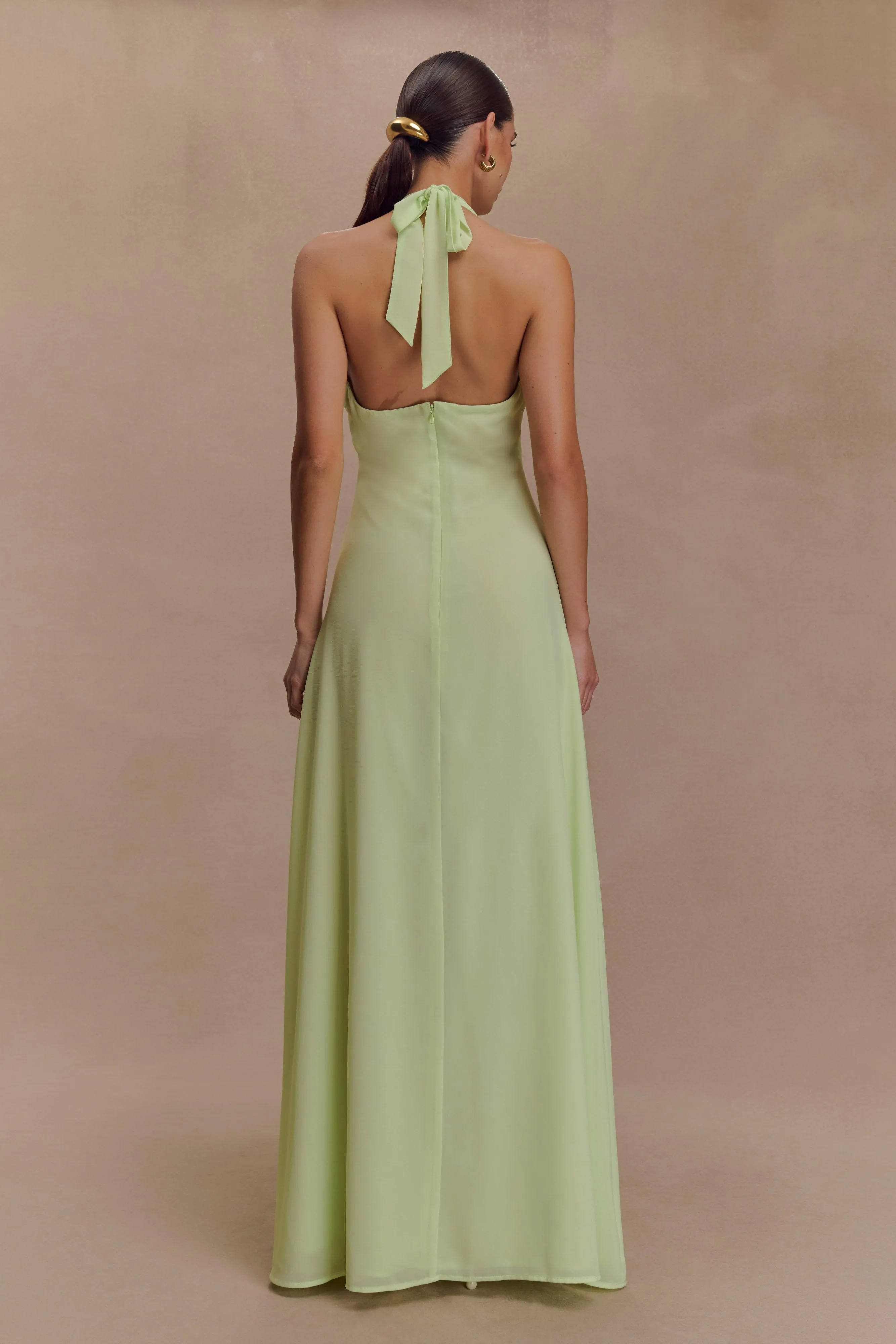 Malakhai Chiffon Halter Maxi Dress - Pastel Green sold by Meshki product image thumbnail 2