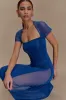 Wyatt Slinky And Mesh Maxi Dress - Cobalt Blue sold by Meshki