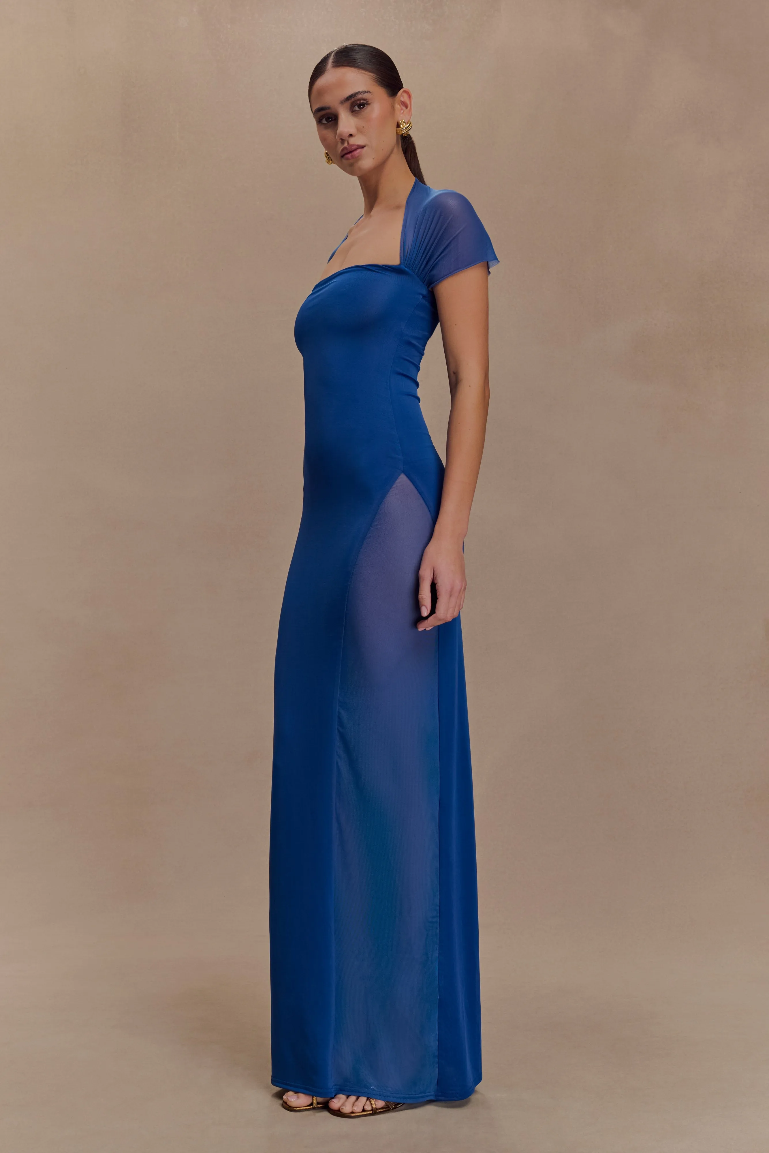 Wyatt Slinky And Mesh Maxi Dress - Cobalt Blue sold by Meshki product image thumbnail 4