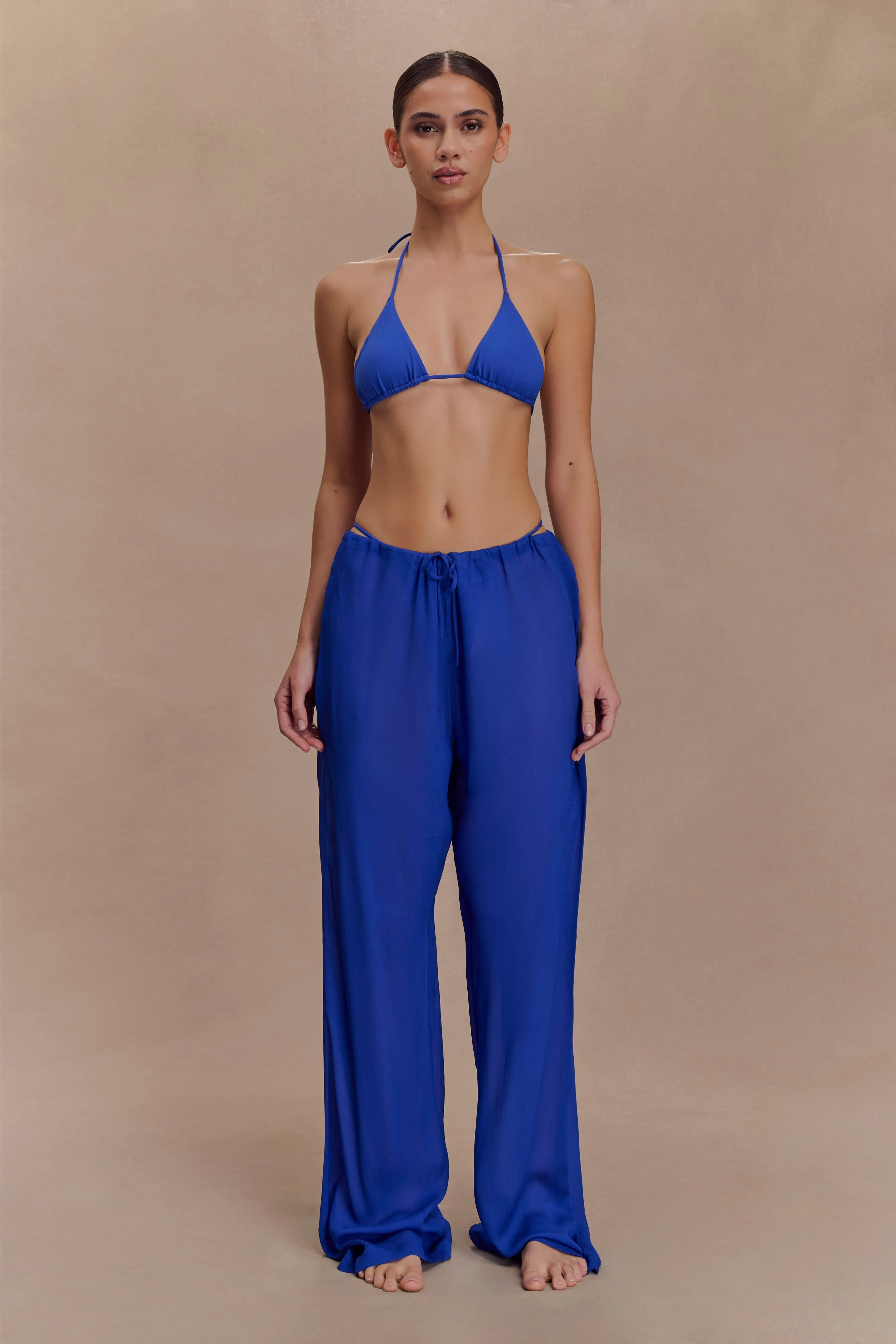 Tonya Sheer Straight Leg Pant - Cobalt Blue sold by Meshki