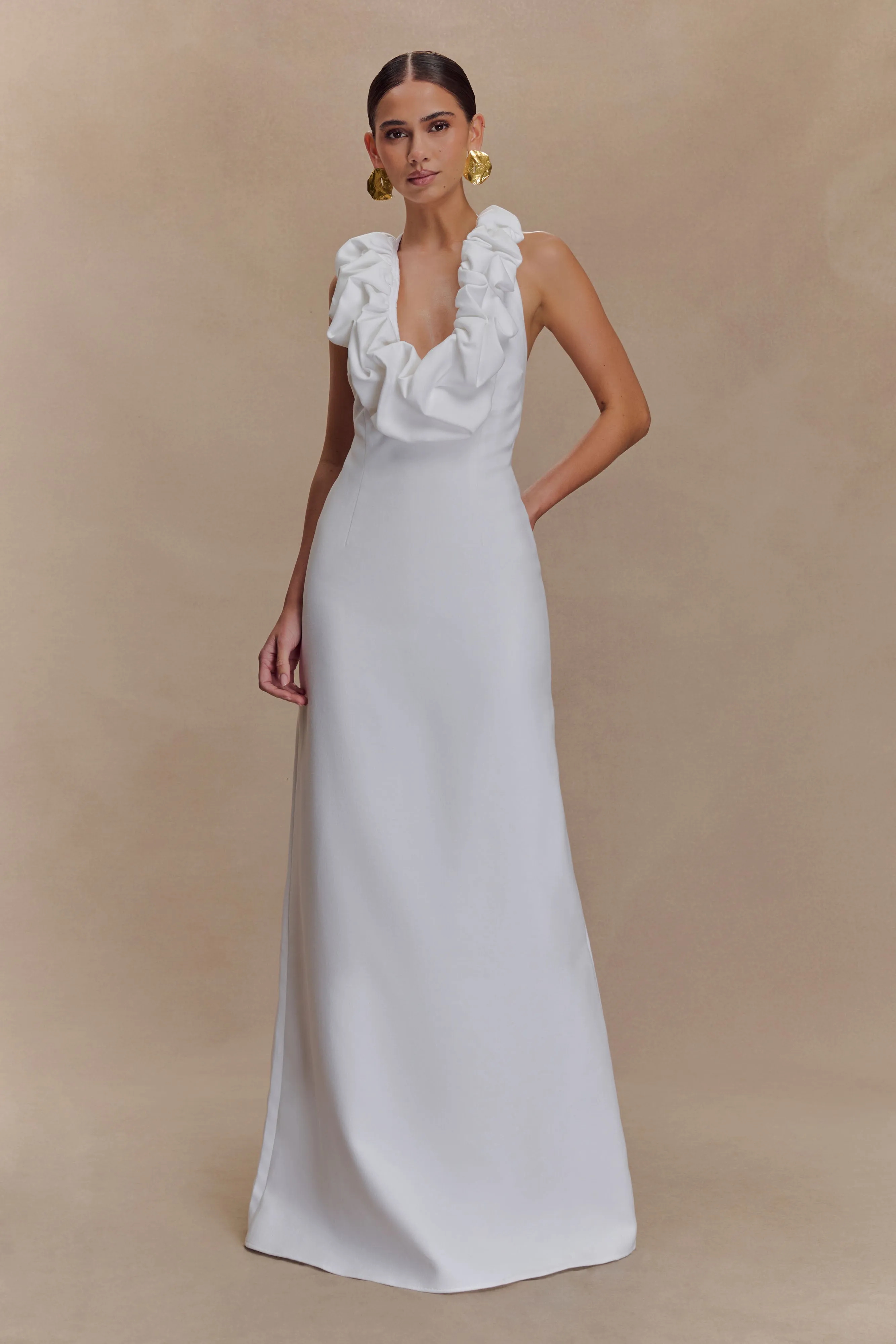 Carolyn Linen Bubble Maxi Dress - White sold by Meshki