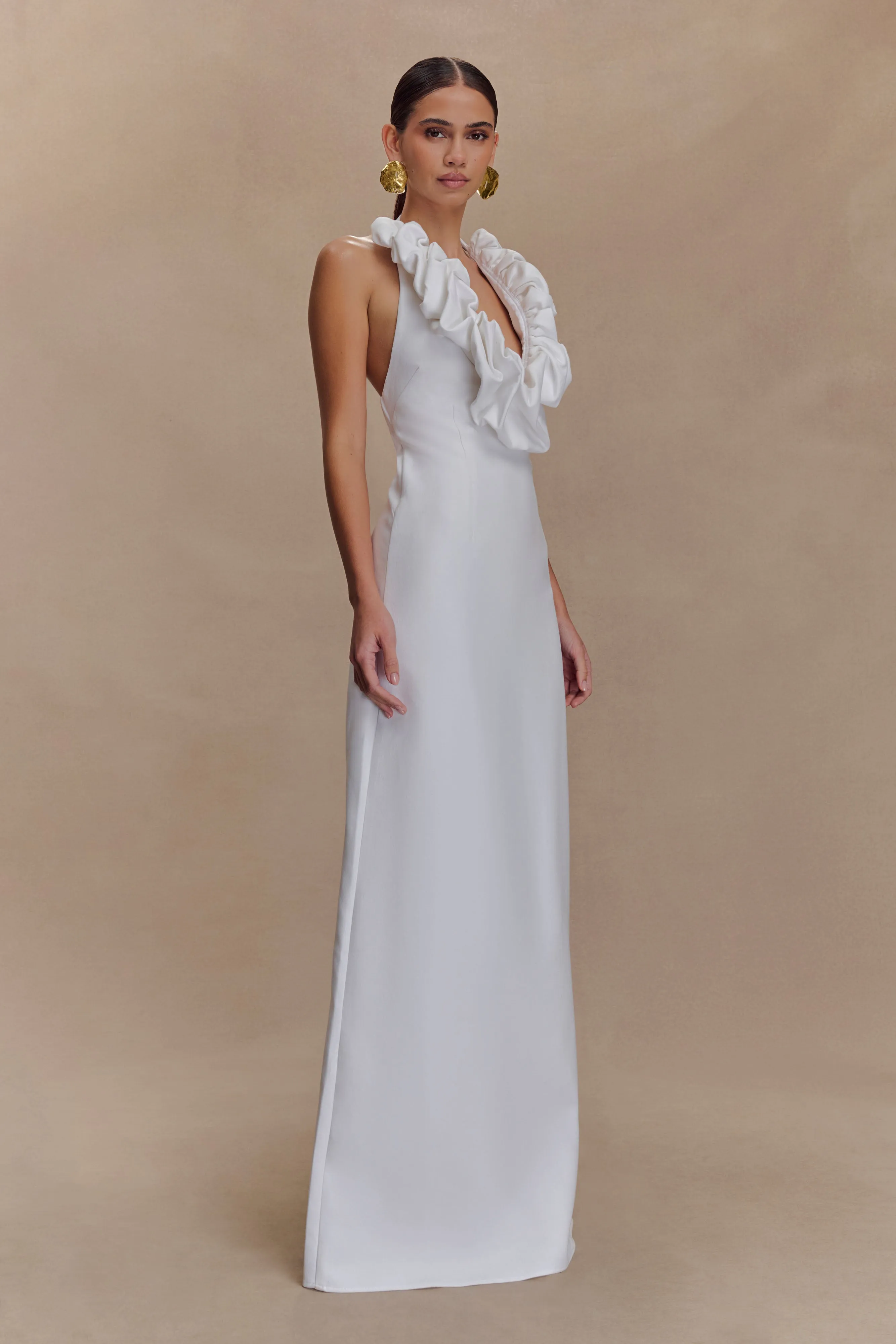 Carolyn Linen Bubble Maxi Dress - White sold by Meshki product image thumbnail 4