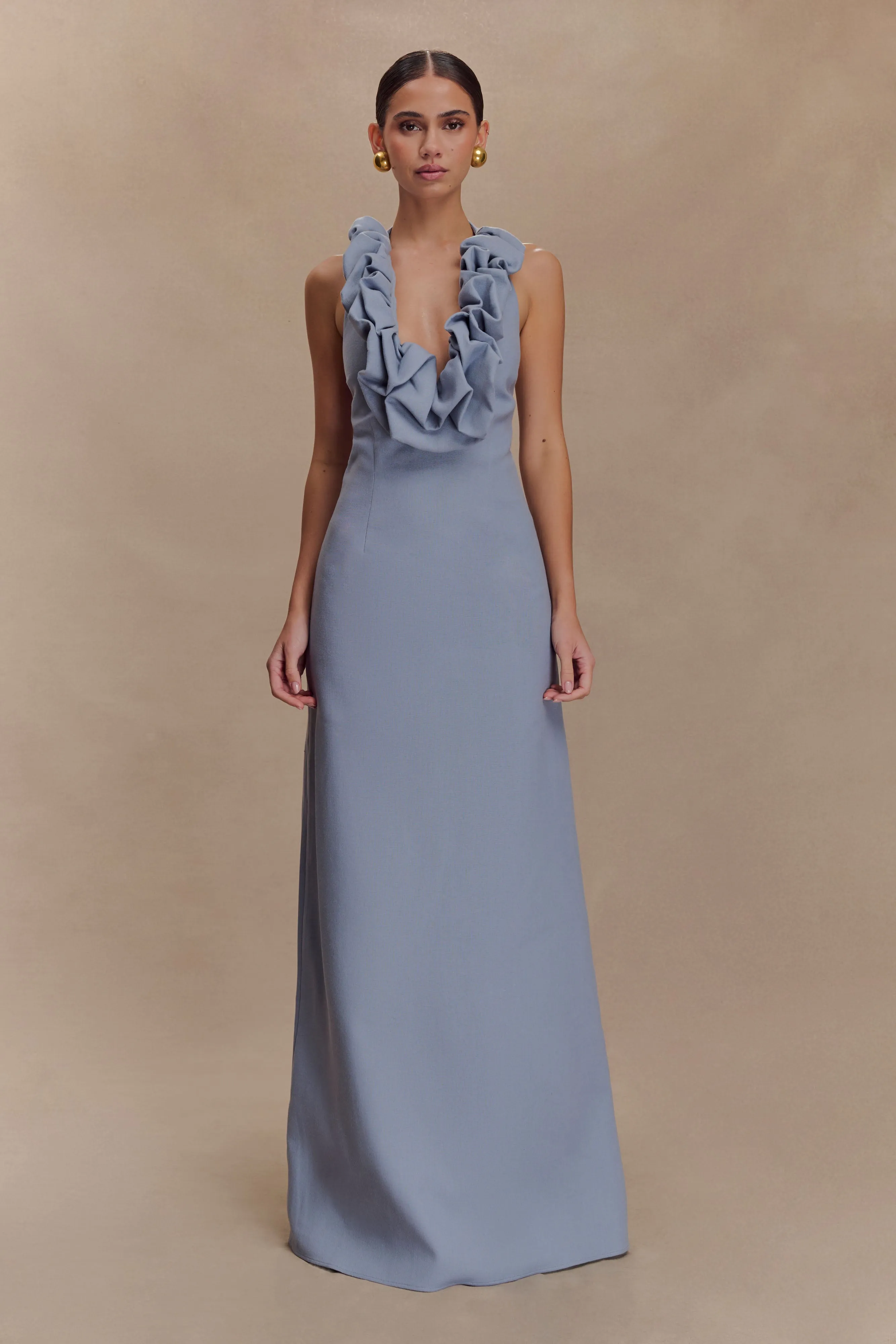 Carolyn Linen Bubble Maxi Dress - Misty Blue sold by Meshki product image thumbnail 3