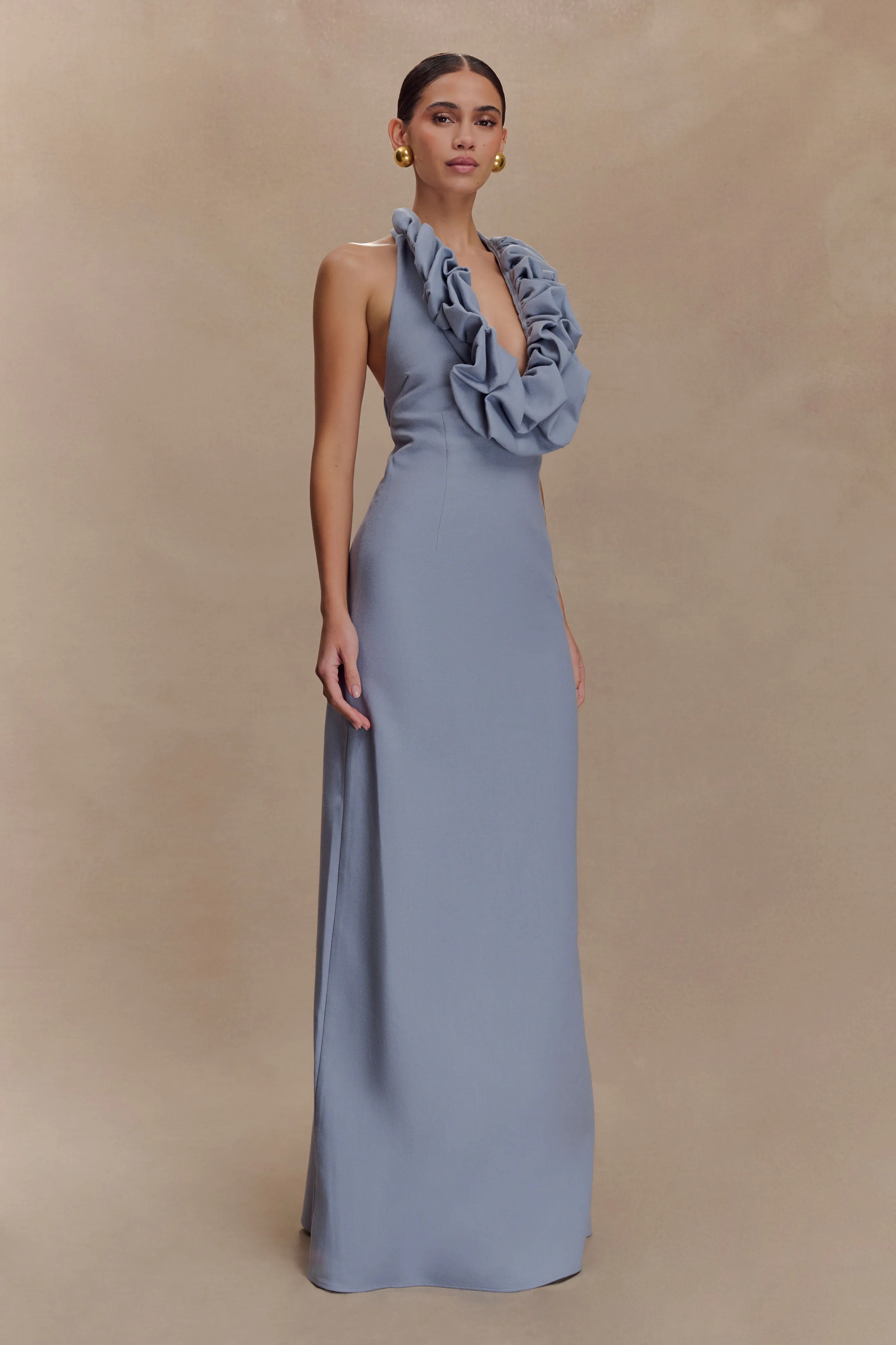 Carolyn Linen Bubble Maxi Dress - Misty Blue sold by Meshki product image thumbnail 5