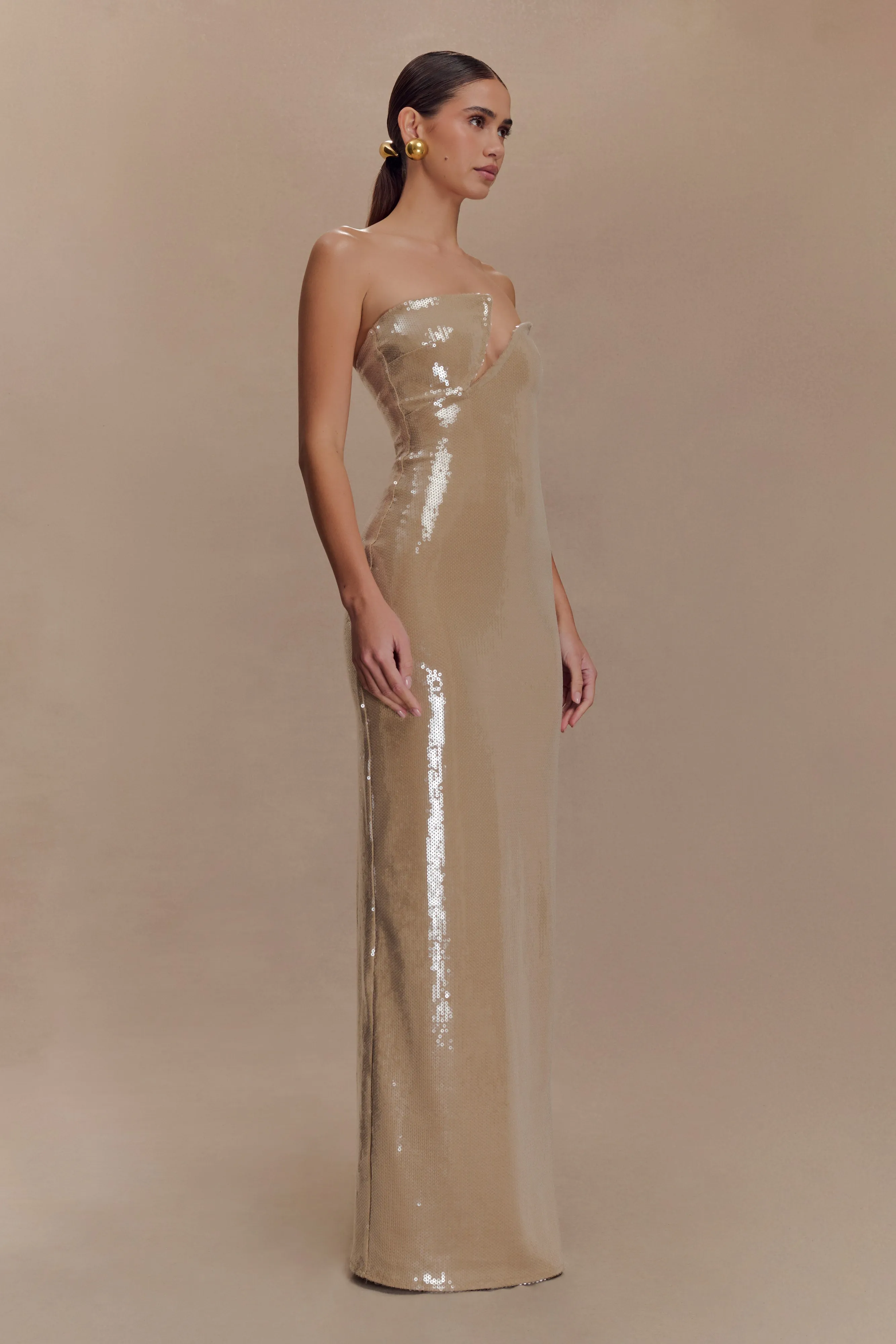Winston Strapless Sequin Maxi Dress - Taupe sold by Meshki product image thumbnail 4