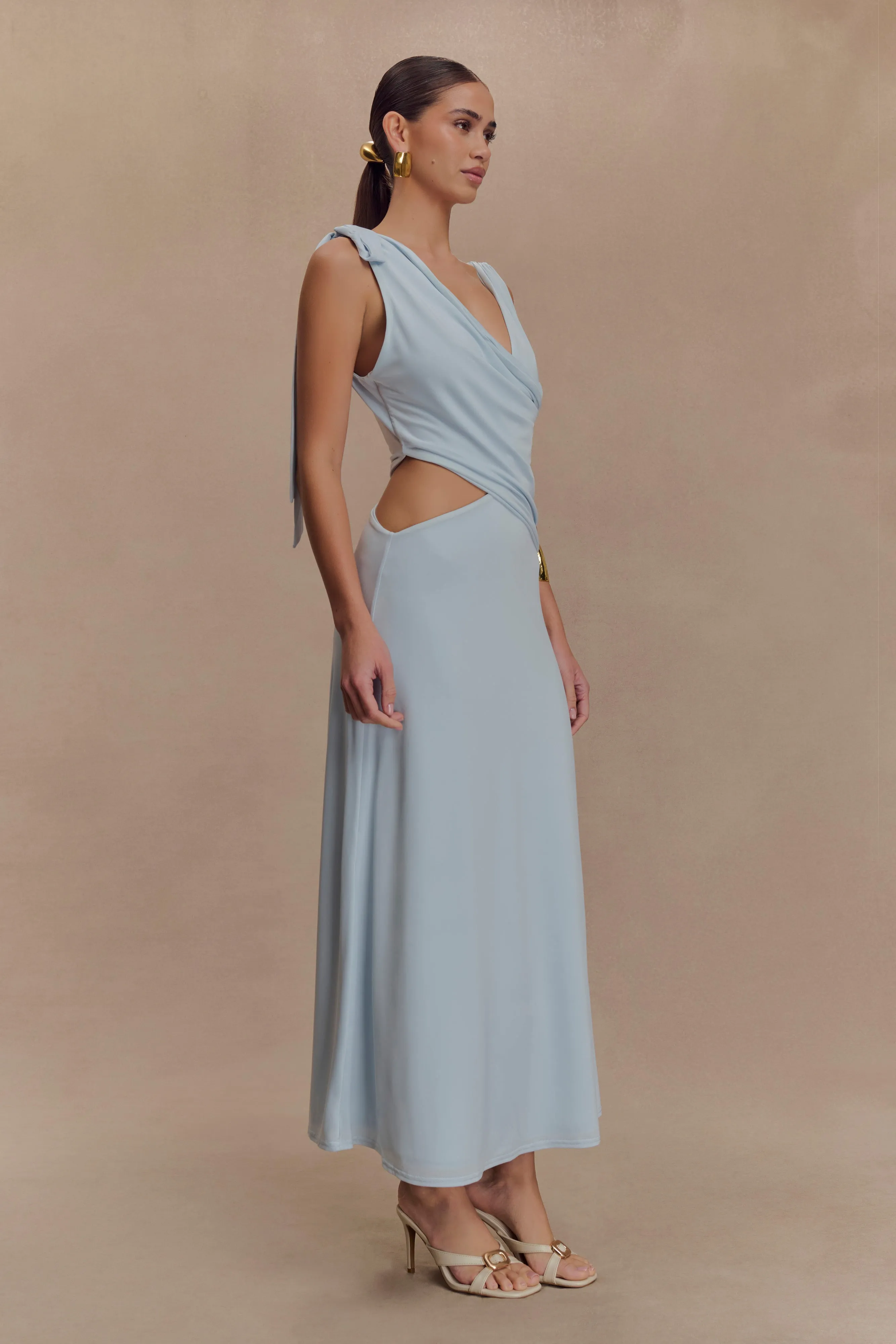 Raleigh Asymmetrical Slinky Maxi Dress - Pale Blue sold by Meshki product image thumbnail 4