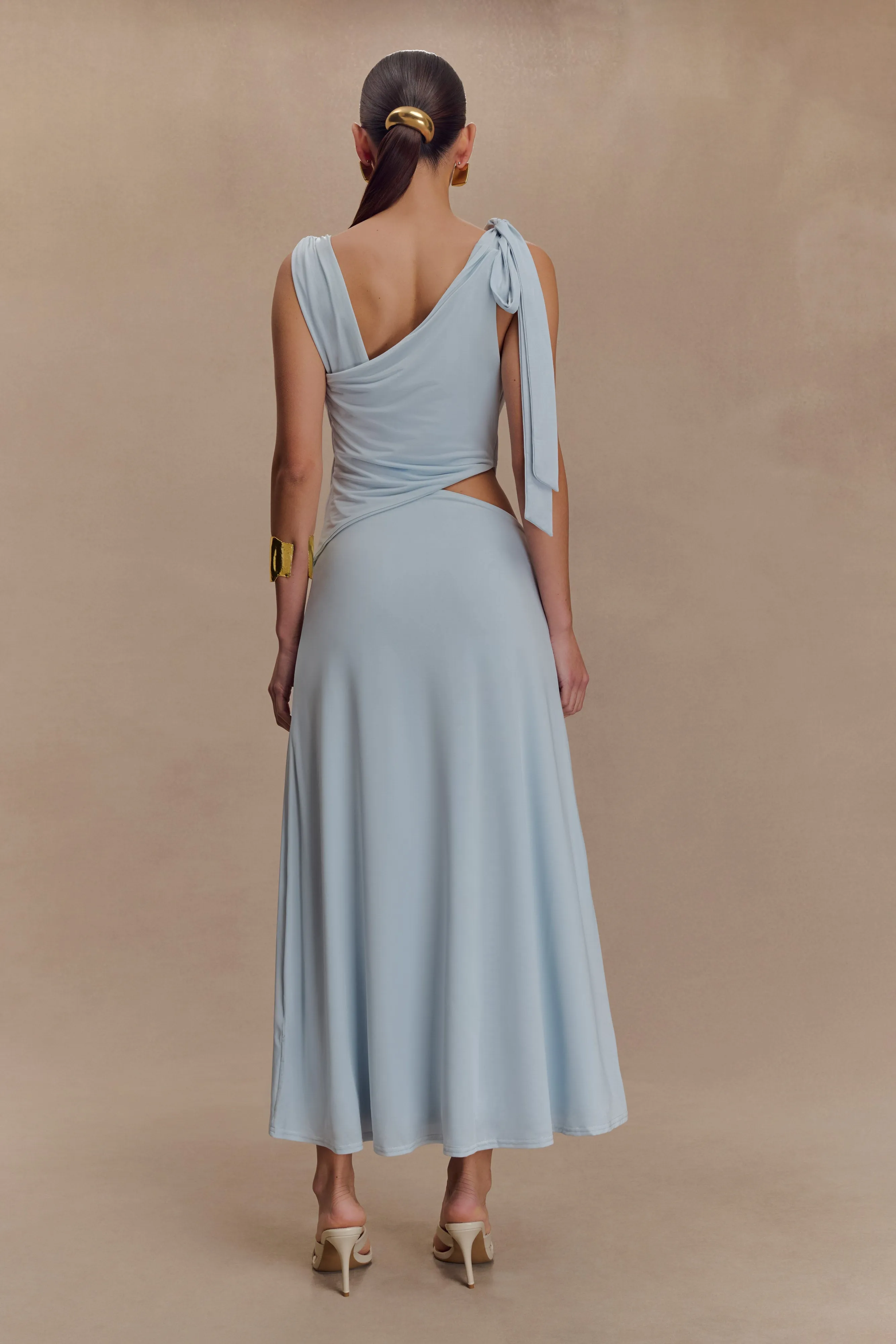 Raleigh Asymmetrical Slinky Maxi Dress - Pale Blue sold by Meshki product image thumbnail 2