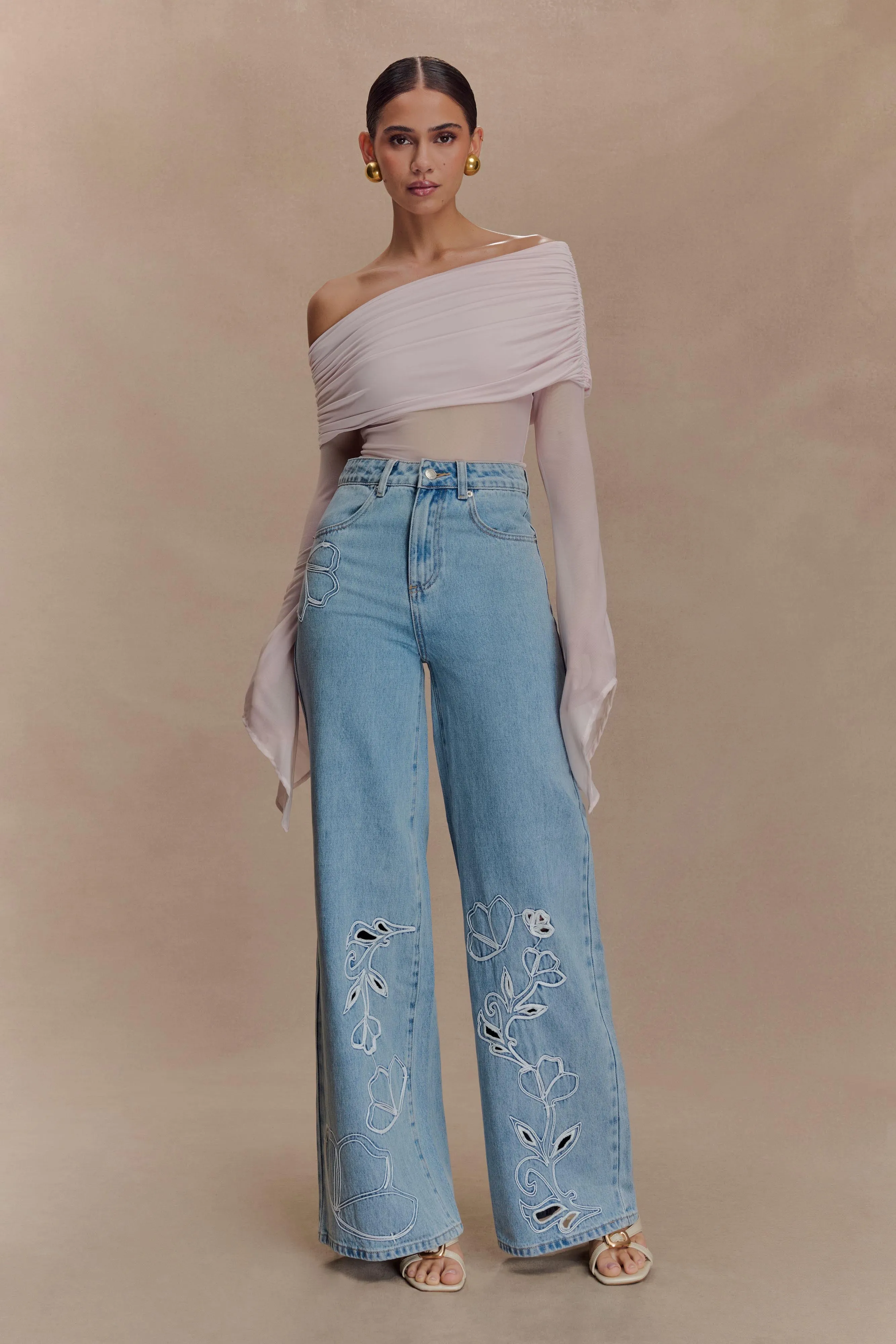 Carmella Embroided Jeans - Mid Blue sold by Meshki product image thumbnail 4