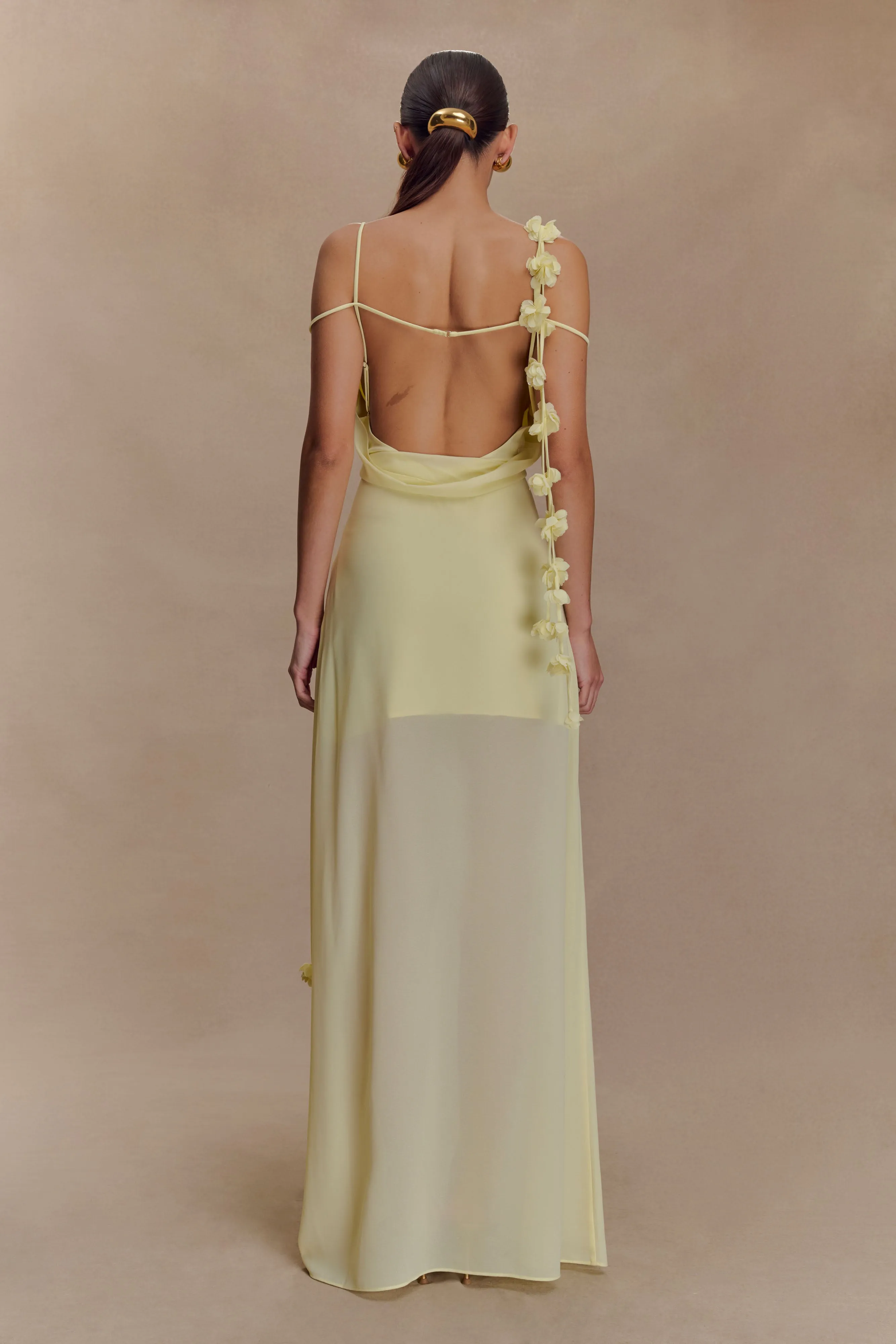 Rosalie Floral Chiffon Maxi Dress - Pastel Lemon sold by Meshki product image thumbnail 2