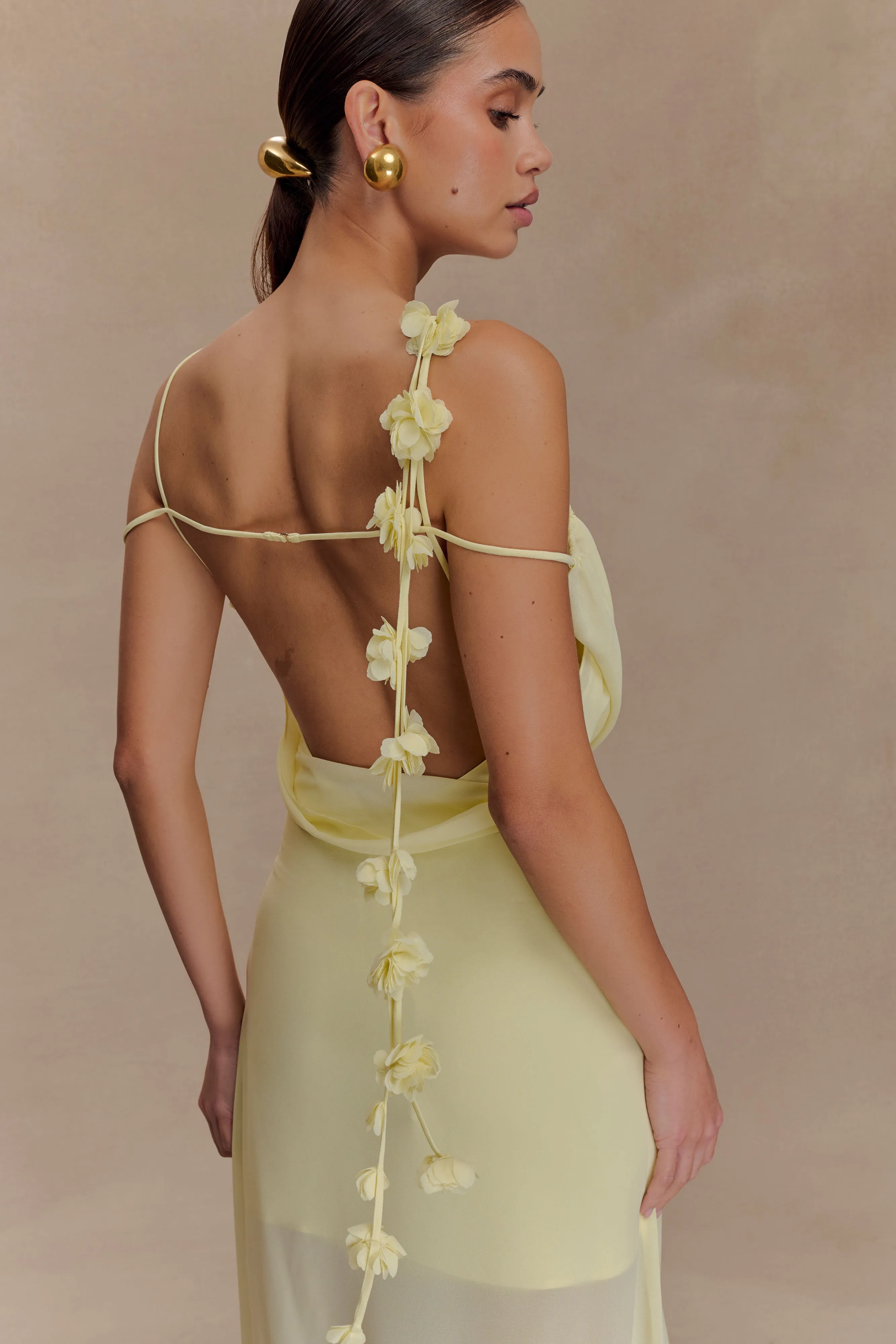 Rosalie Floral Chiffon Maxi Dress - Pastel Lemon sold by Meshki product image thumbnail 3