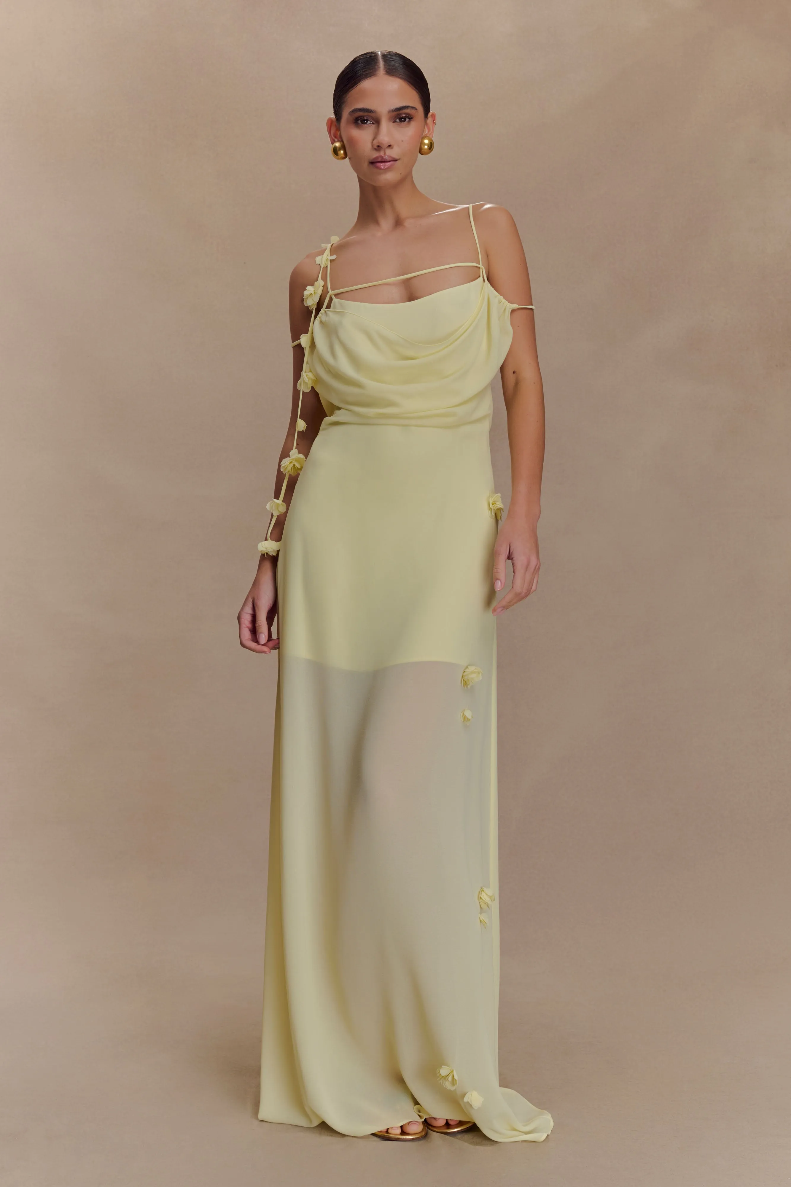 Rosalie Floral Chiffon Maxi Dress - Pastel Lemon sold by Meshki product image thumbnail 5