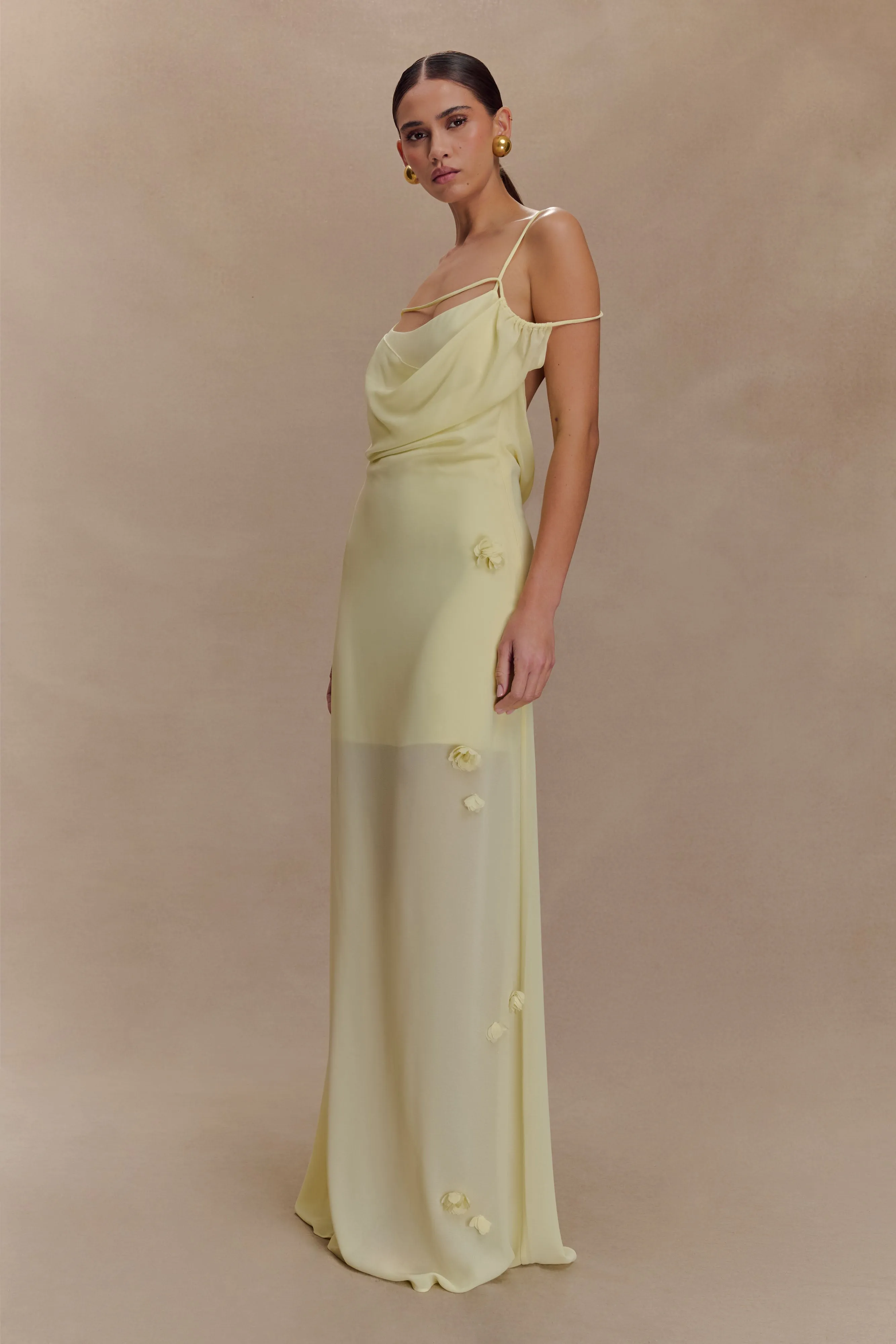 Rosalie Floral Chiffon Maxi Dress - Pastel Lemon sold by Meshki product image thumbnail 4