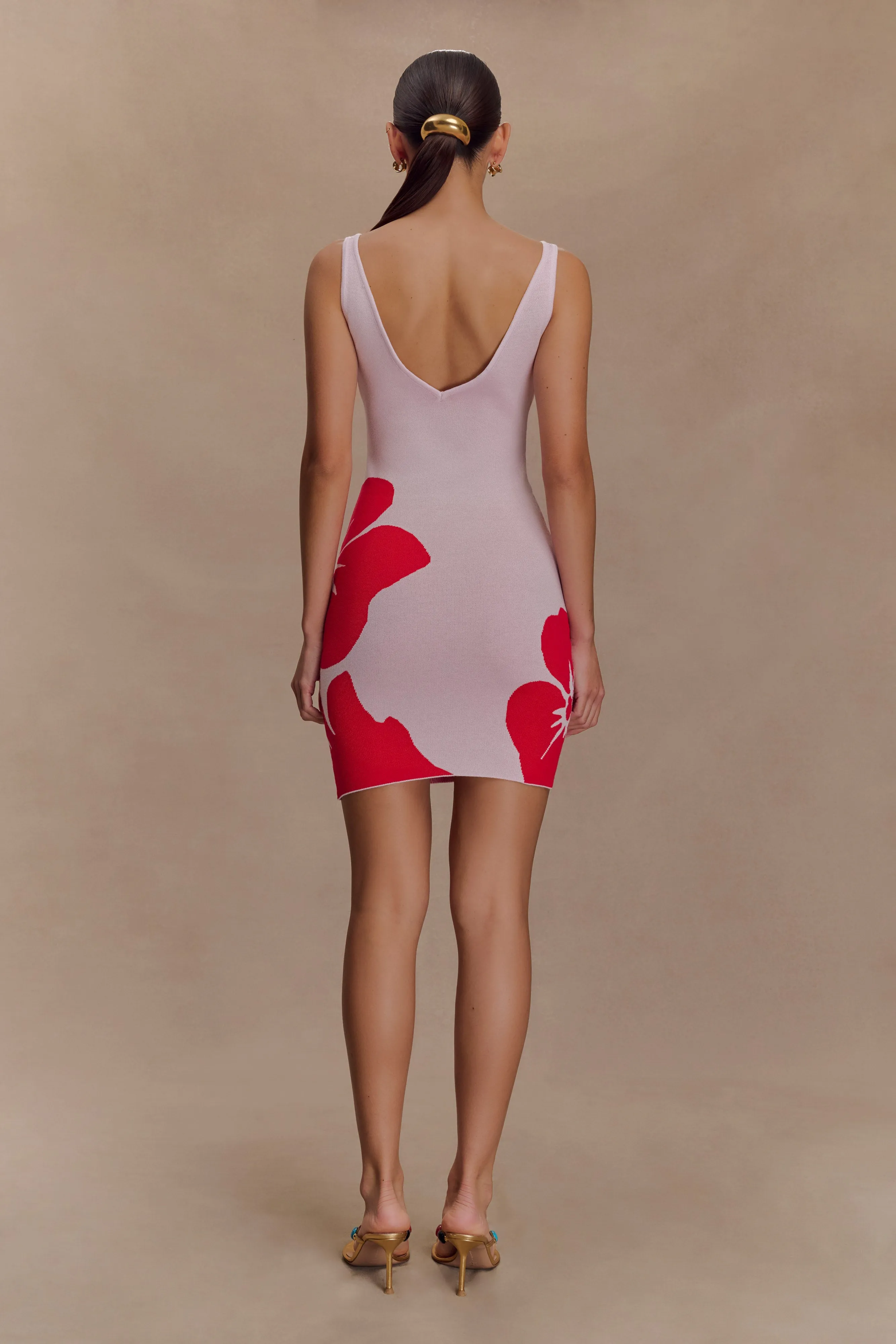 Dorothy Knit Print Mini Dress - Red Deco Fleur Print sold by Meshki product image thumbnail 5