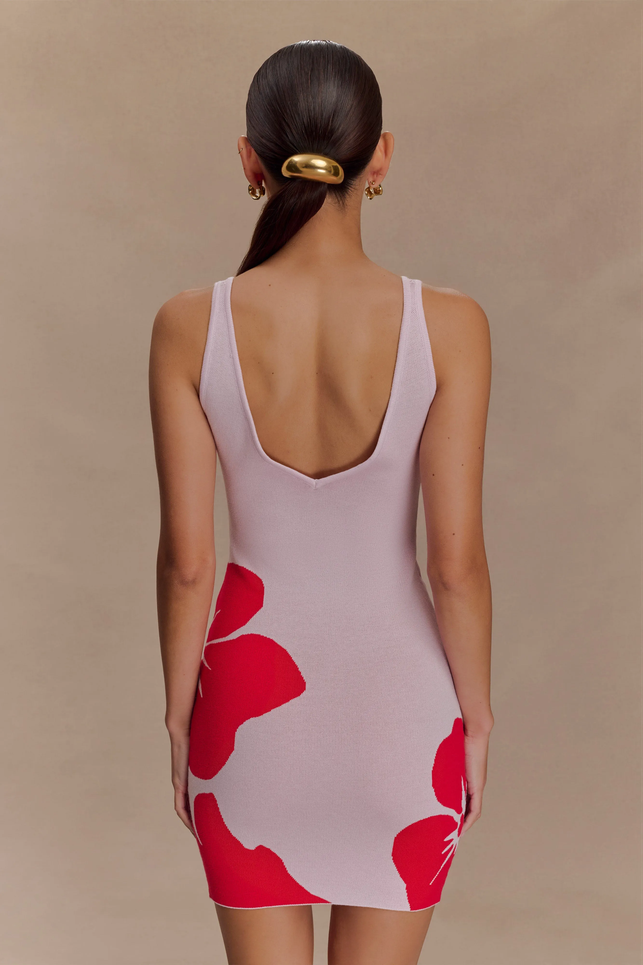 Dorothy Knit Print Mini Dress - Red Deco Fleur Print sold by Meshki product image thumbnail 2