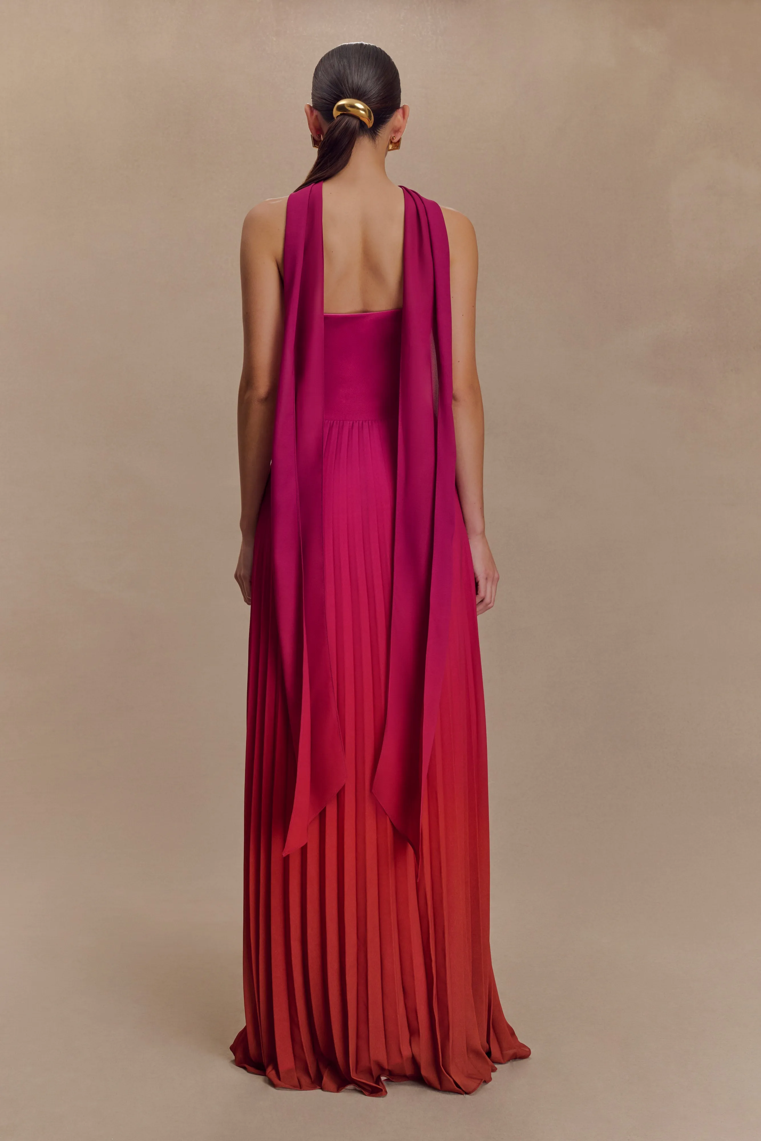 Caira Chiffon Scarf Maxi Dress - Ombre Dark Pink sold by Meshki product image thumbnail 2