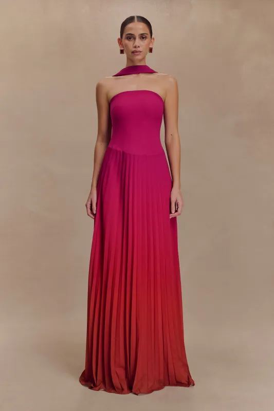 Caira Chiffon Scarf Maxi Dress - Ombre Dark Pink sold by Meshki