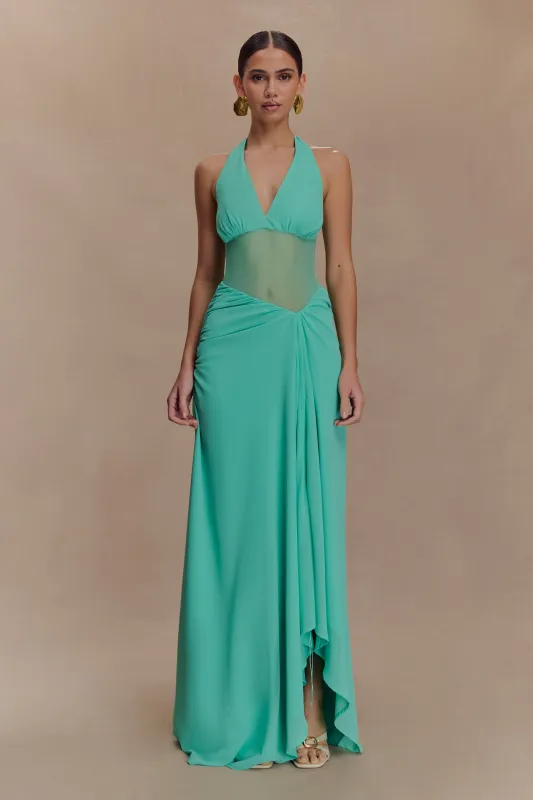 Jonna Chiffon And Mesh Maxi Dress - Lagoon sold by Meshki